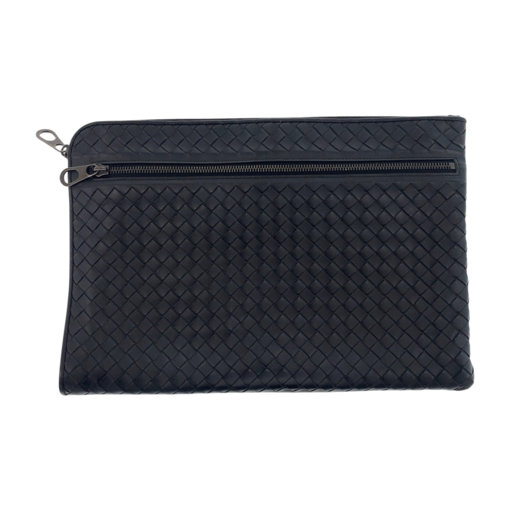 BOTTEGA VENETA Intrecciato Leather Clutch Bag with Gunmetal Hardware