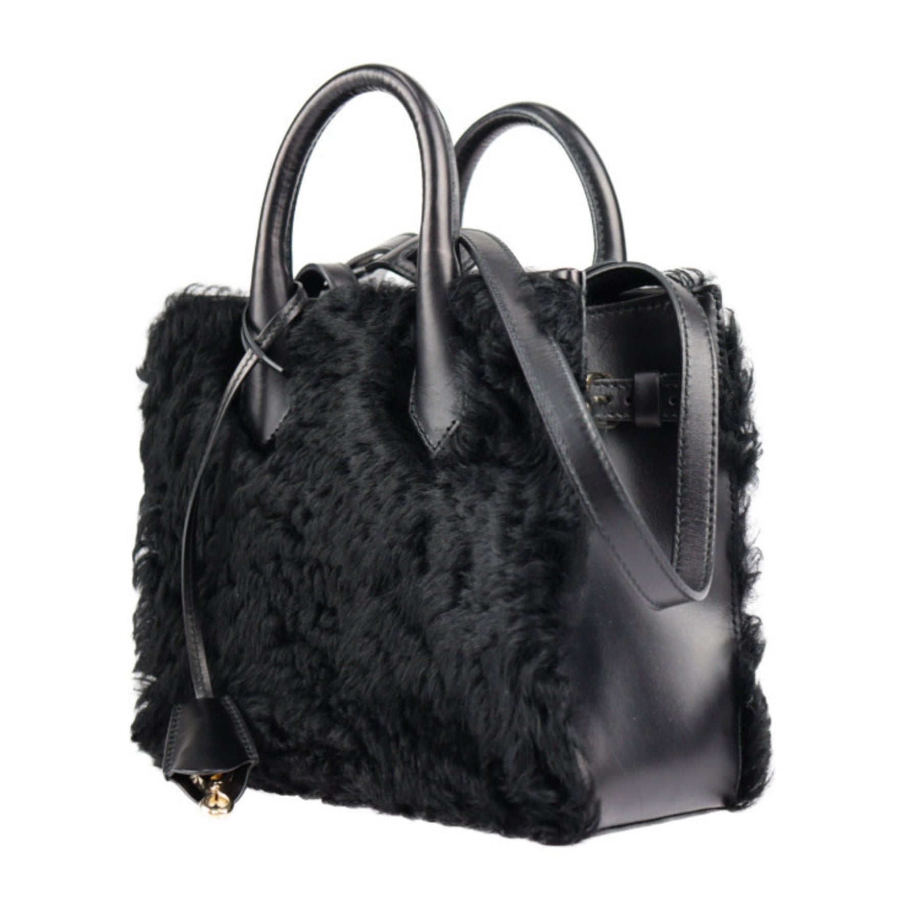 BALENCIAGA Balenciaga Padlock Nude Mini Handbag BP91J 1000 Mouton Leather Black Gold Hardware 2WAY Shoulder Bag