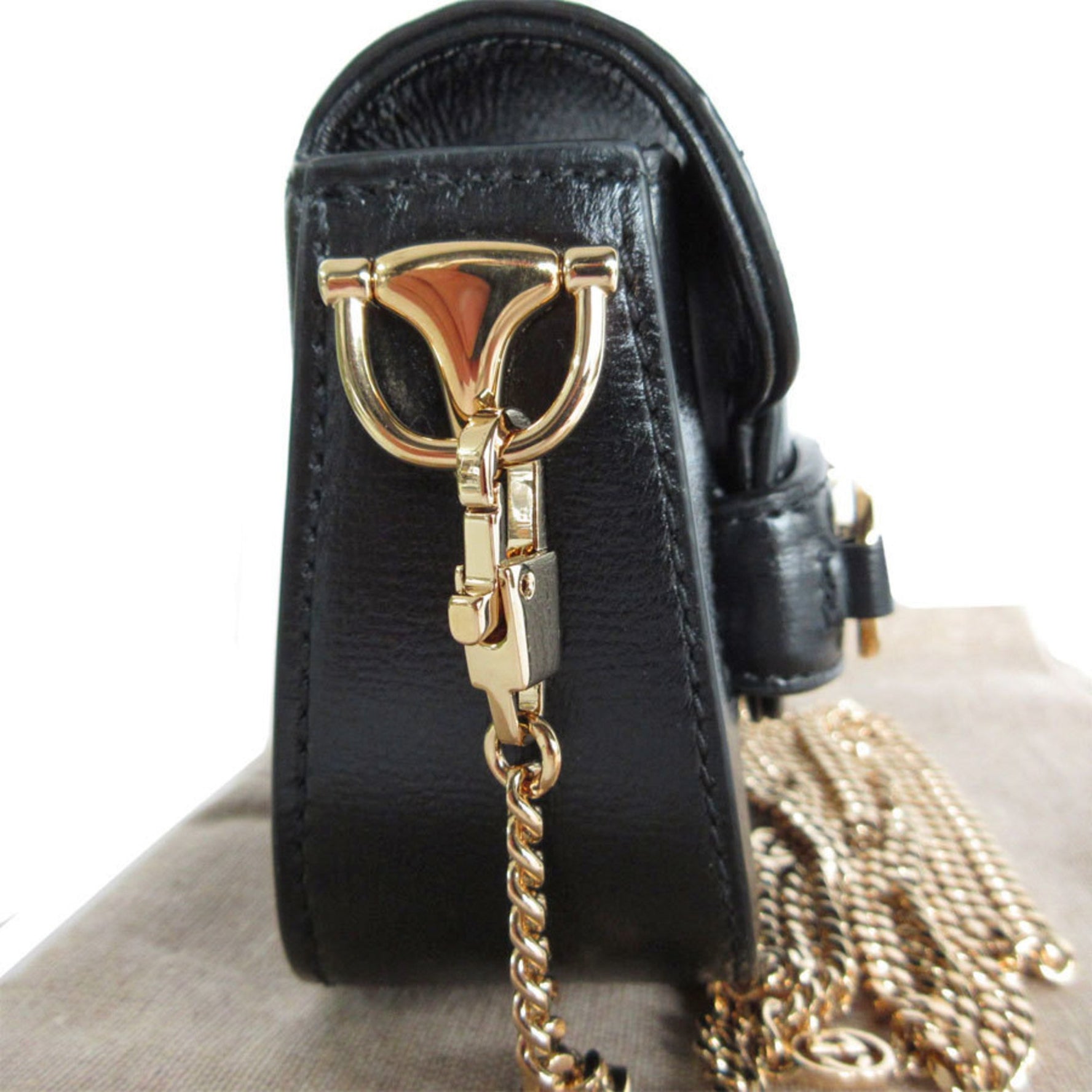 GUCCI Shoulder Bag Pochette Horsebit Leather Metal Black Women's s0085a