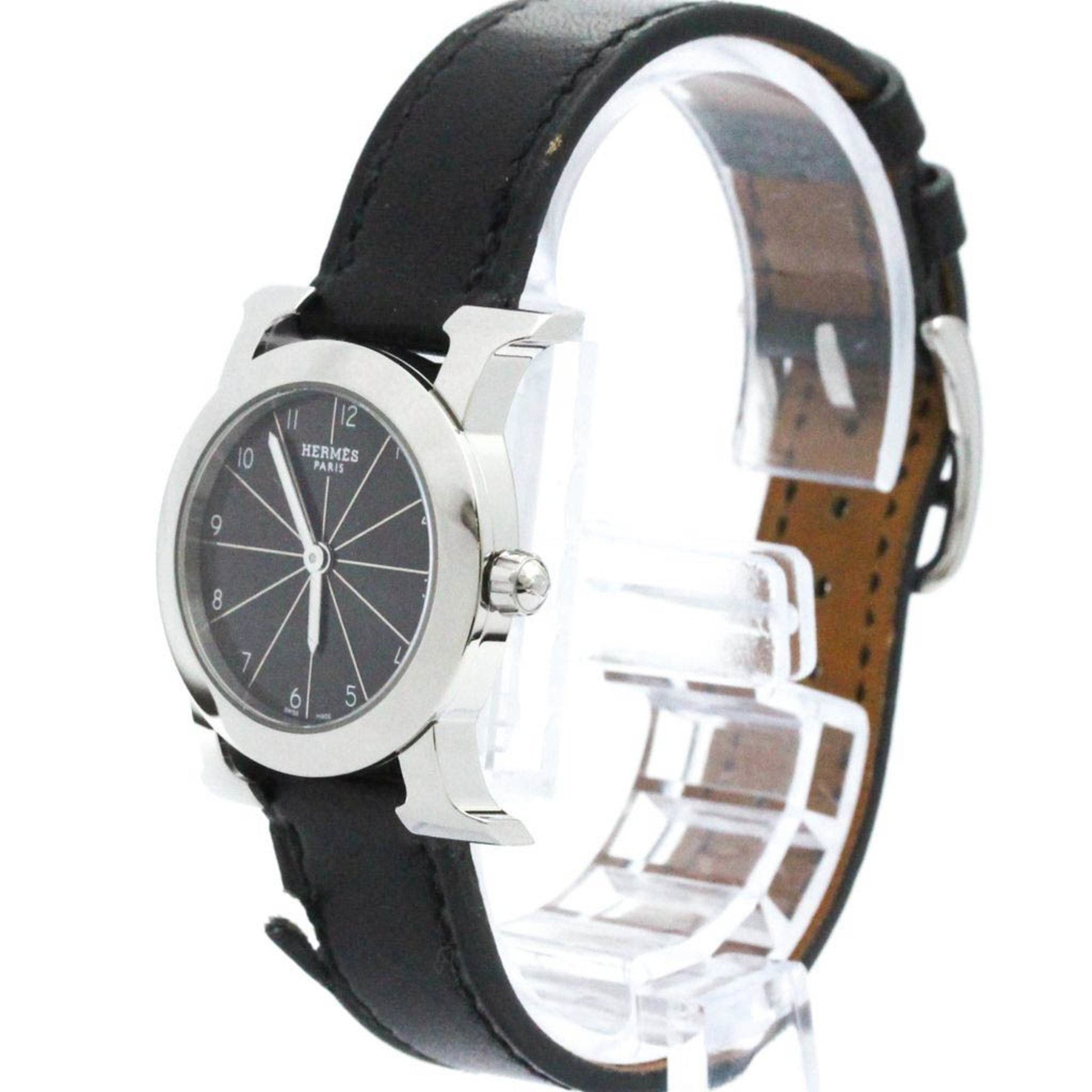 Polished HERMES H Watch Rond Steel Quartz Ladies Watch HR1.210 BF578878