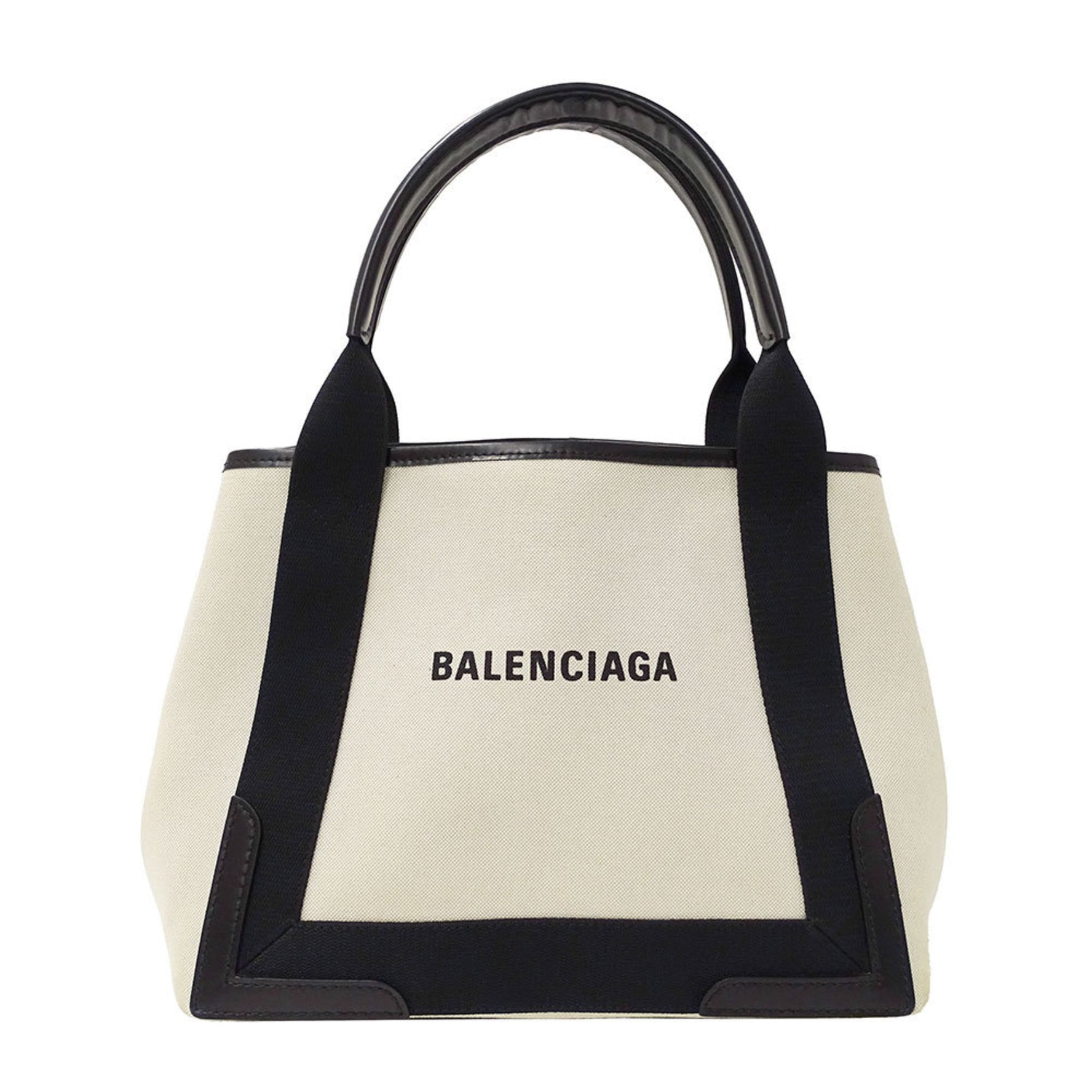 Balenciaga Navy Cabas S Canvas Handbag in White and Black. Includes a simple pouch.