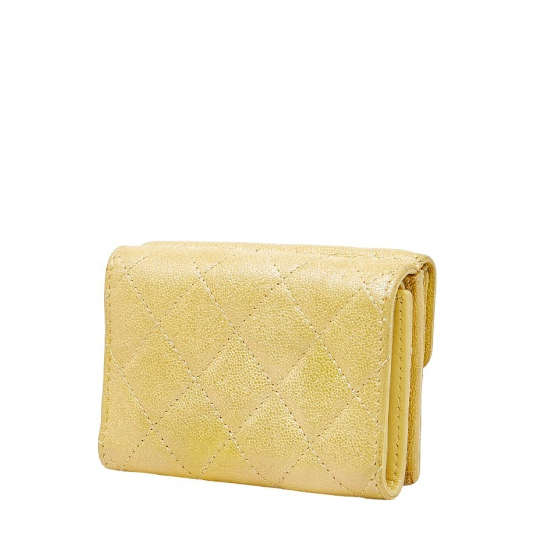 CHANEL Coco Mark Matelasse Tri-fold Compact Wallet in Caviar Skin