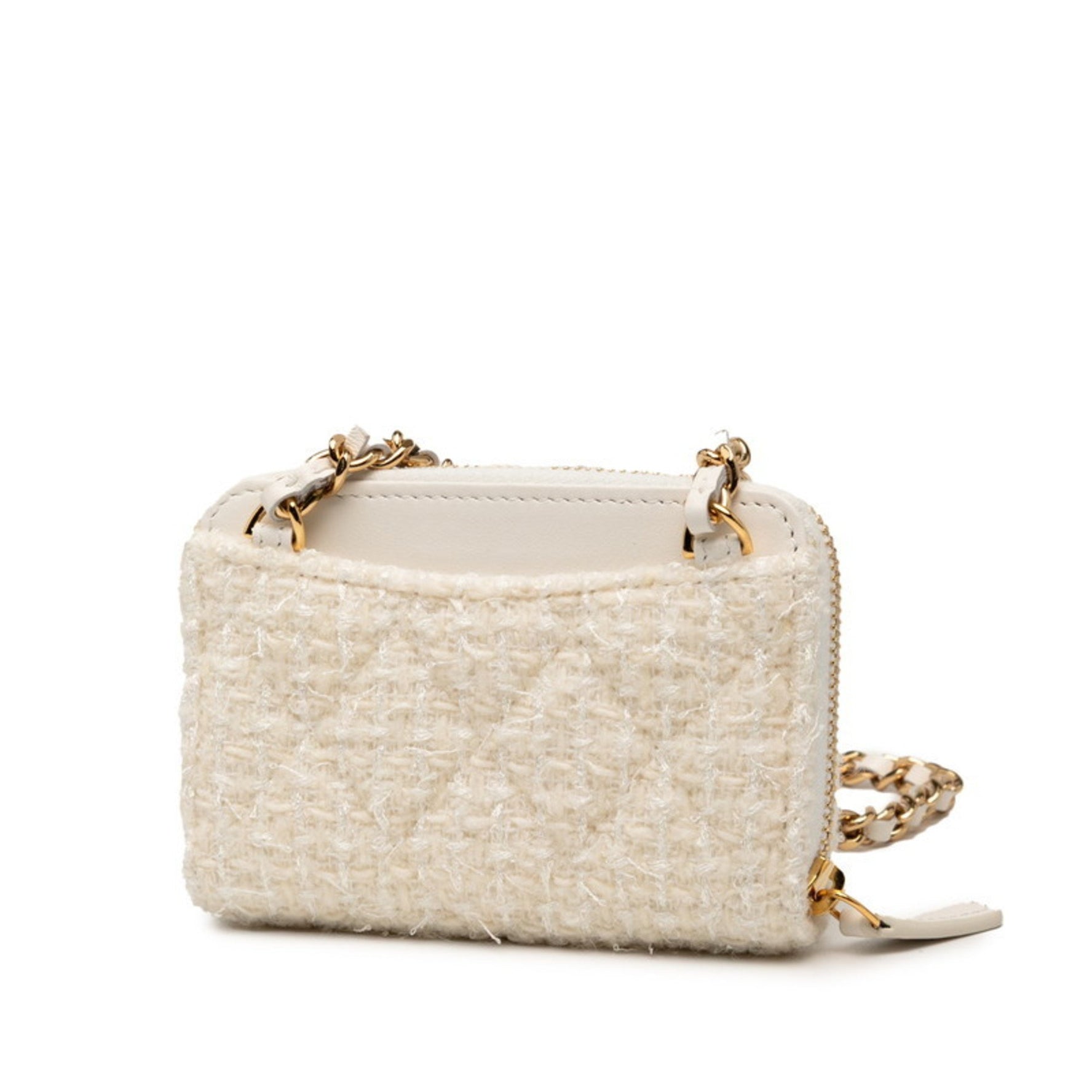 Chanel Coco Mark Ribbon Mini Chain Wallet, Tweed Leather