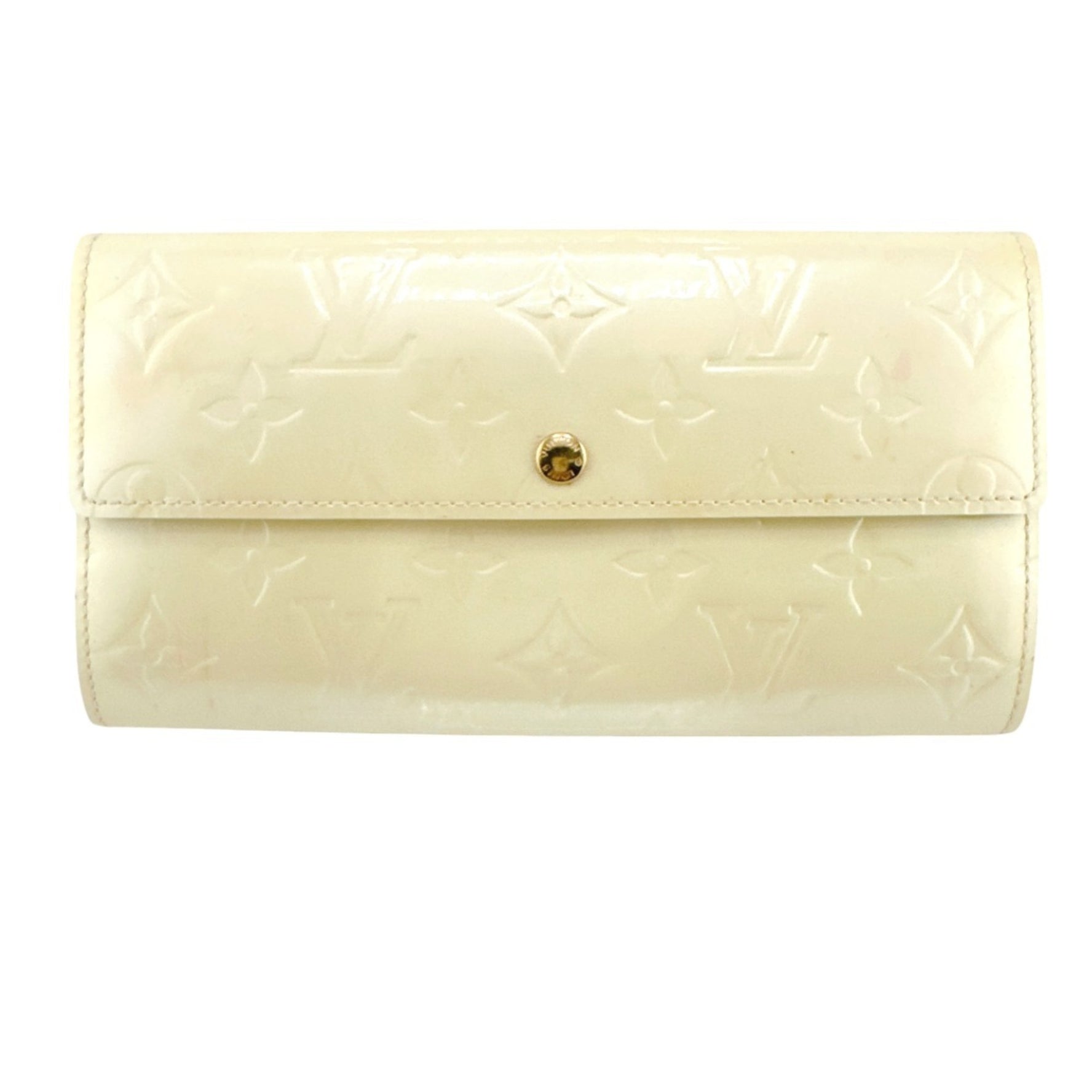 Louis Vuitton Long Wallet Vernis Pochette Porto Monnaie Credit Perle Monogram Cream White LV