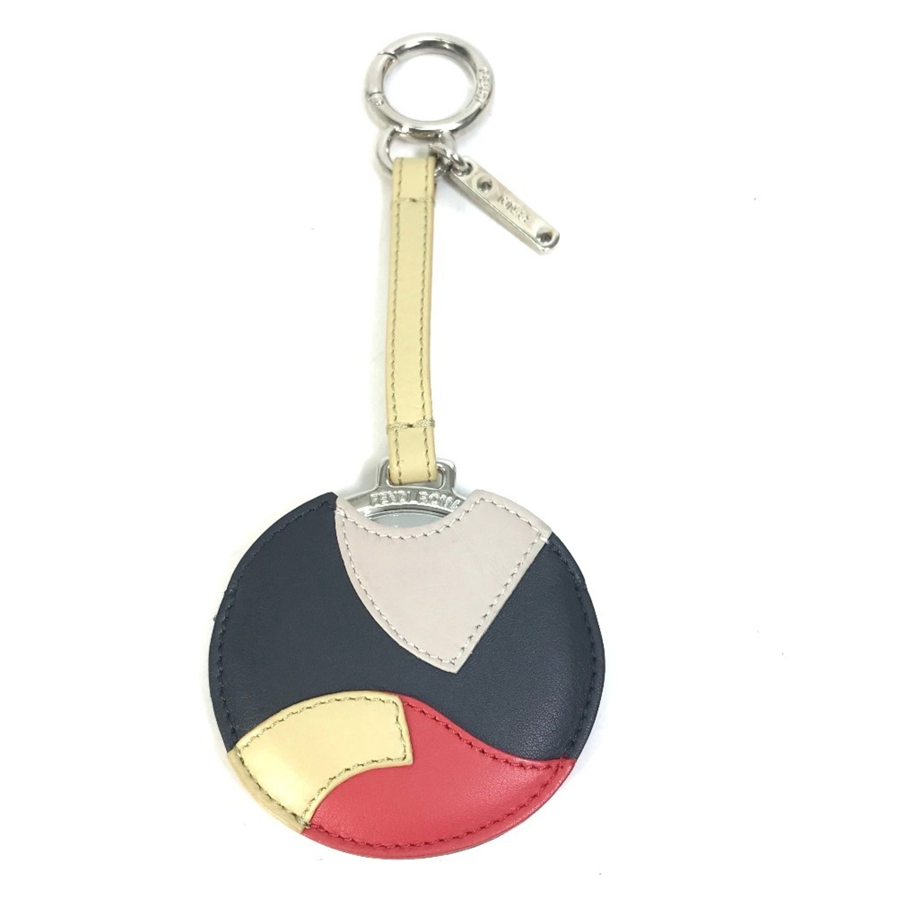 FENDI Mirrored Keychain/Key Ring/Accessory/Bag Charm Leather Black/Red/Beige