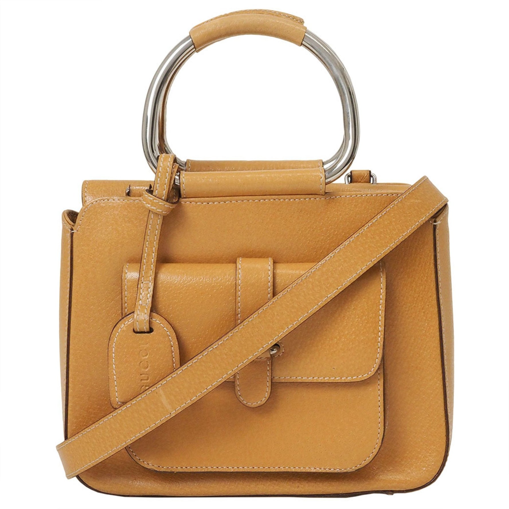 Gucci Old Hand Bag 000・2058・0308 Leather Metal Handle