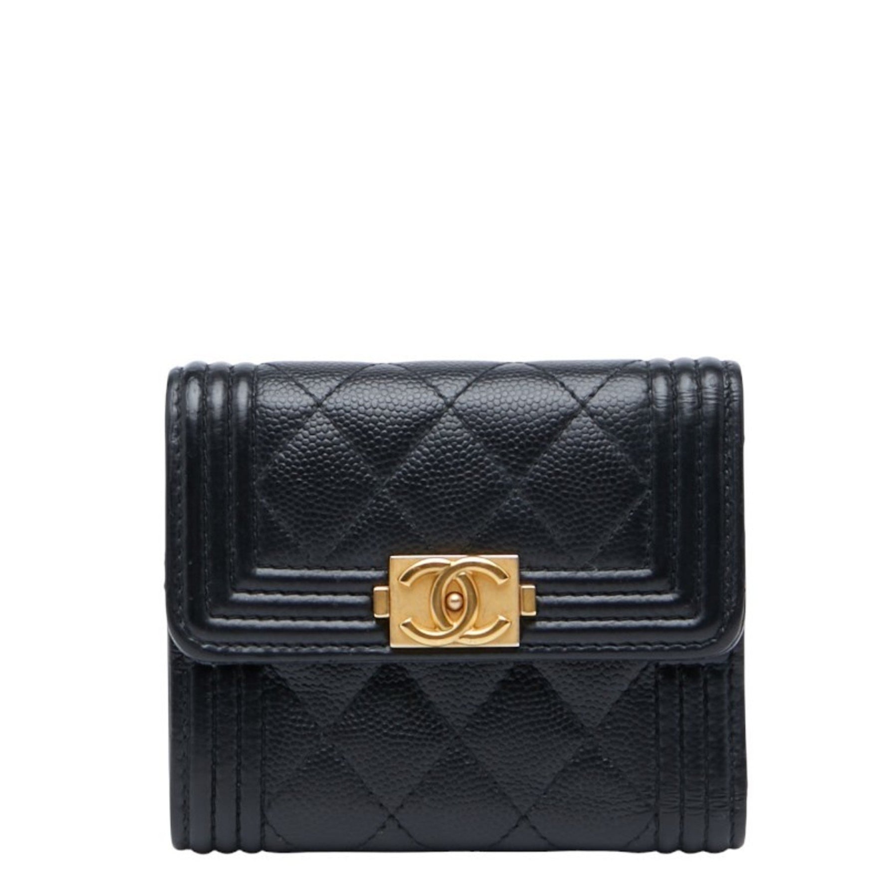 CHANEL Matelasse Boy Coco Mark Bifold Wallet Caviar Skin