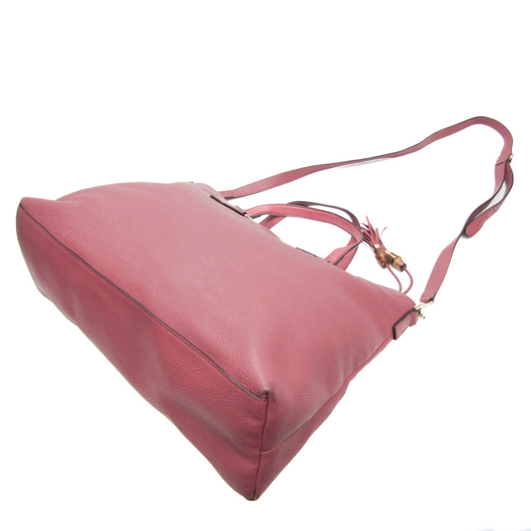 Gucci Bamboo Fringe Women,Men Leather,Bamboo Handbag,Shoulder Bag Pink Red