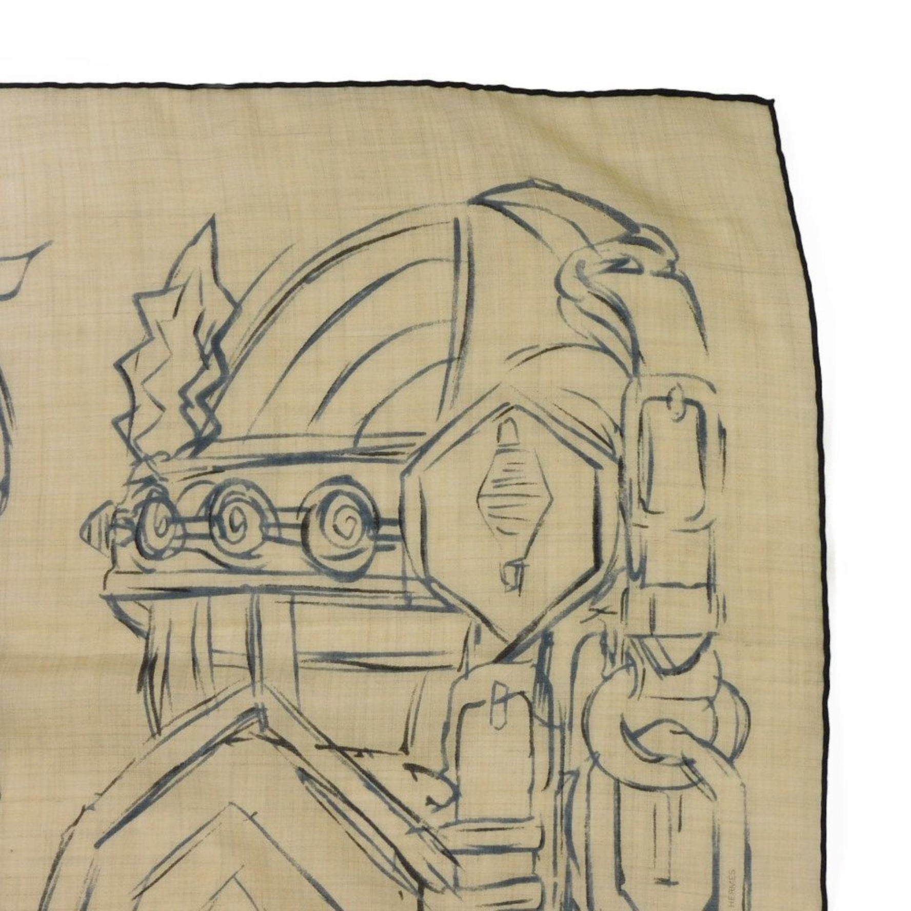 Hermes Hermès Cashmere Scarf/Muffler, 90, Bridle, Sketch, Drawing, Bride & Destin Cashmere