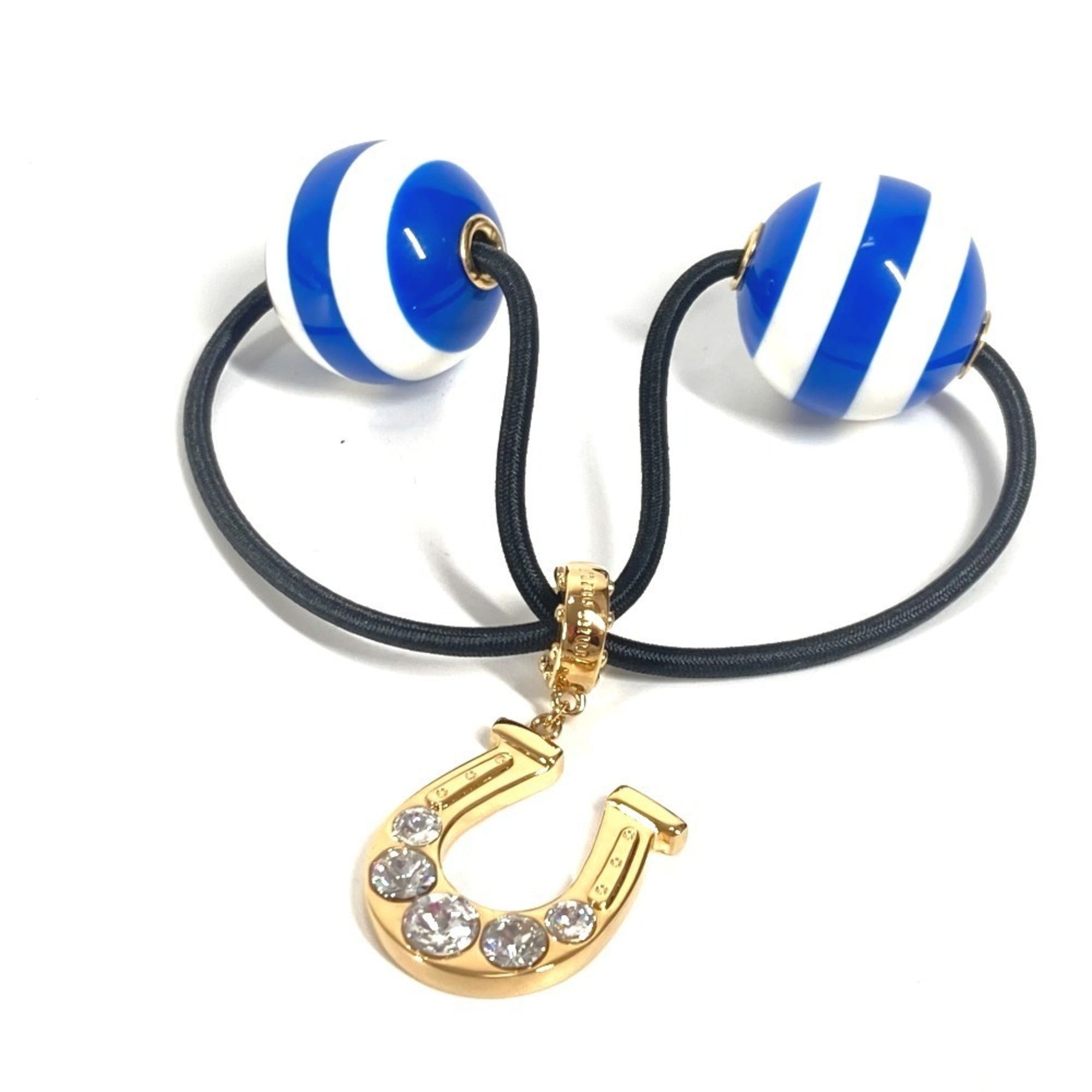 Miu Miu miu Miu Rhinestone Logo Border Hair Accessory Tie Metal Blue