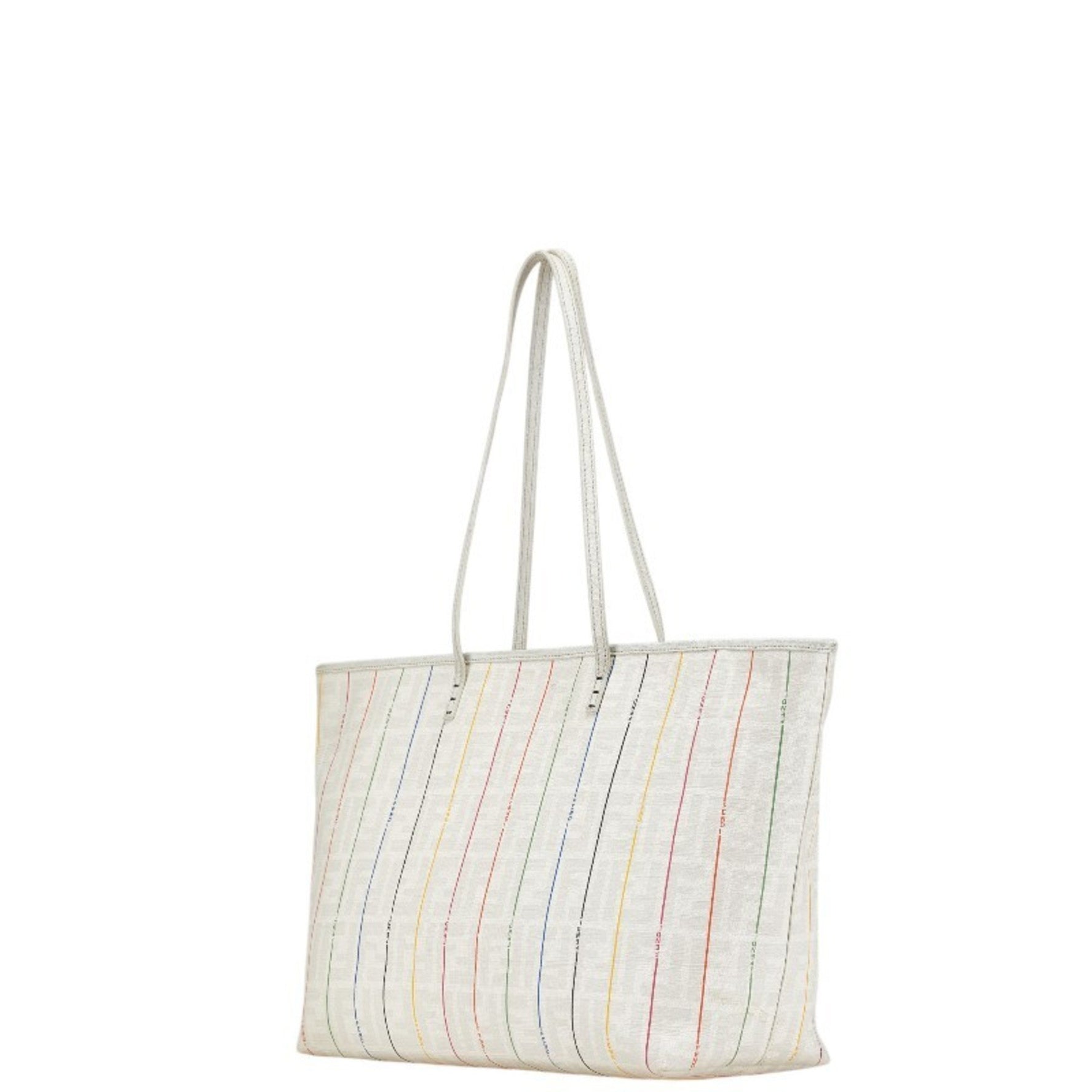 FENDI ZUCCA Tote Bag Shoulder Ivory Multicolor PVC Leather