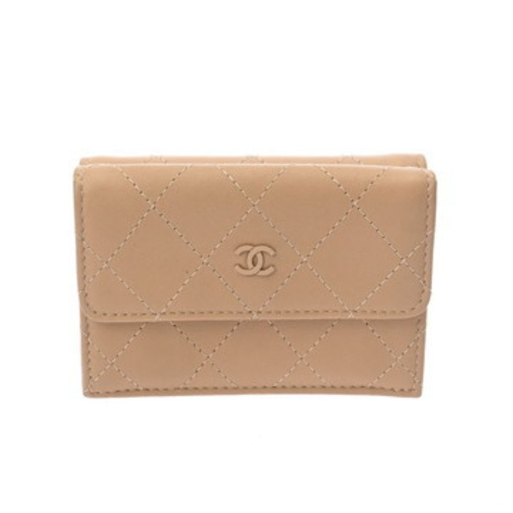 CHANEL Small Flap Wallet, Calfskin Tri-fold A-Rank, Pre-owned, Ginzo