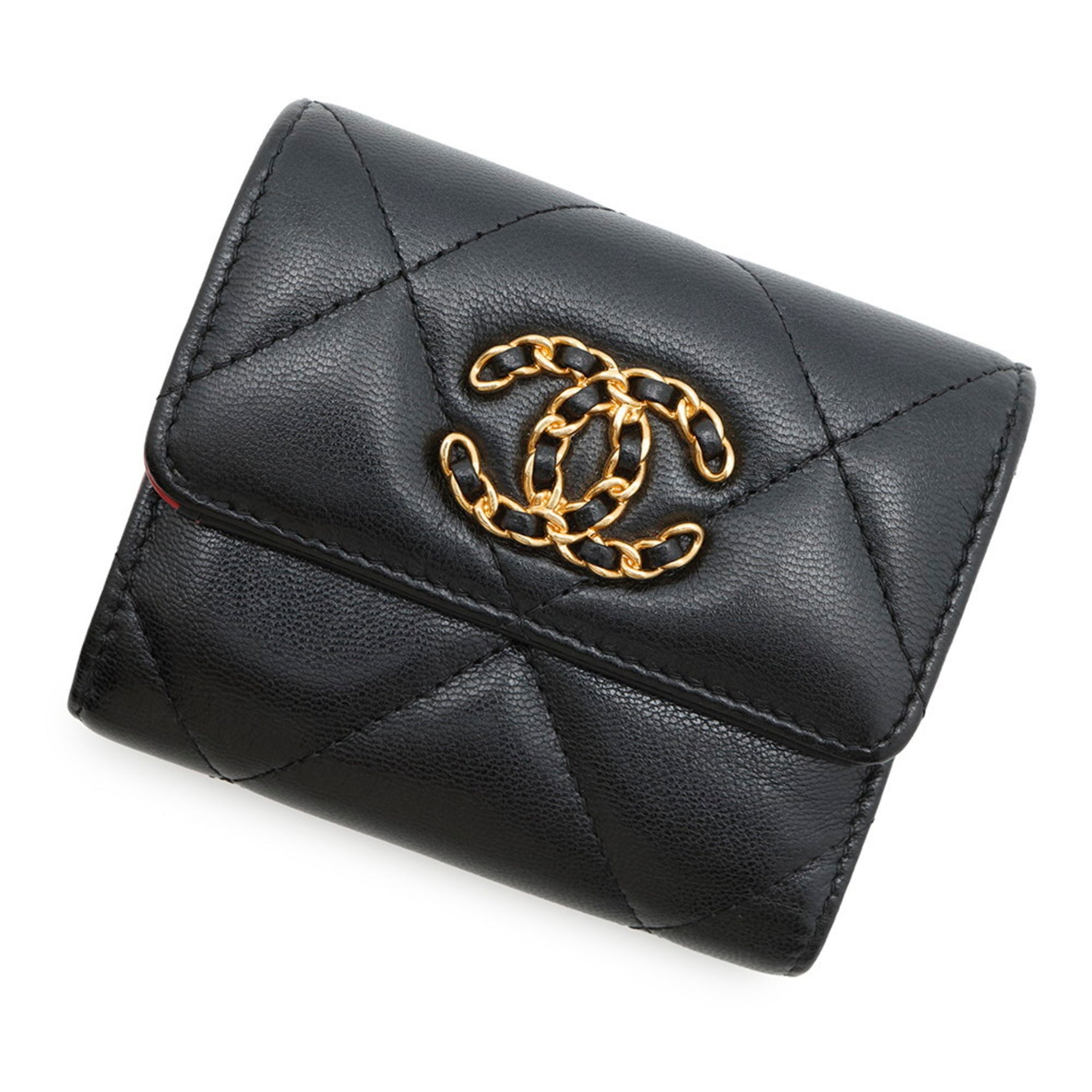 Chanel Tri-fold Wallet, 19 flap, 3-fold, compact wallet, lambskin, AP1064, CHANEL black