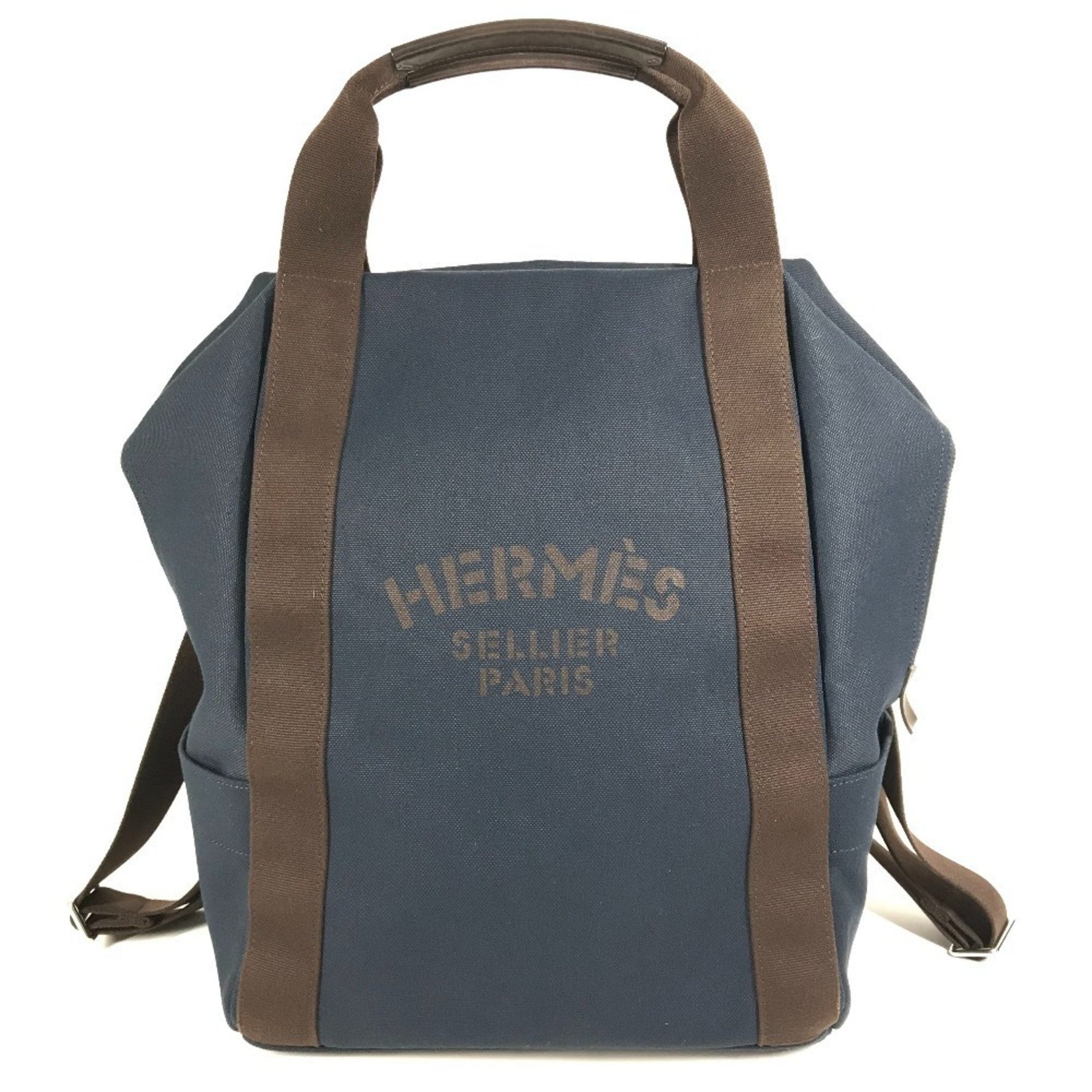 HERMES Sac de Pansage Groom Backpack, Cotton, Navy