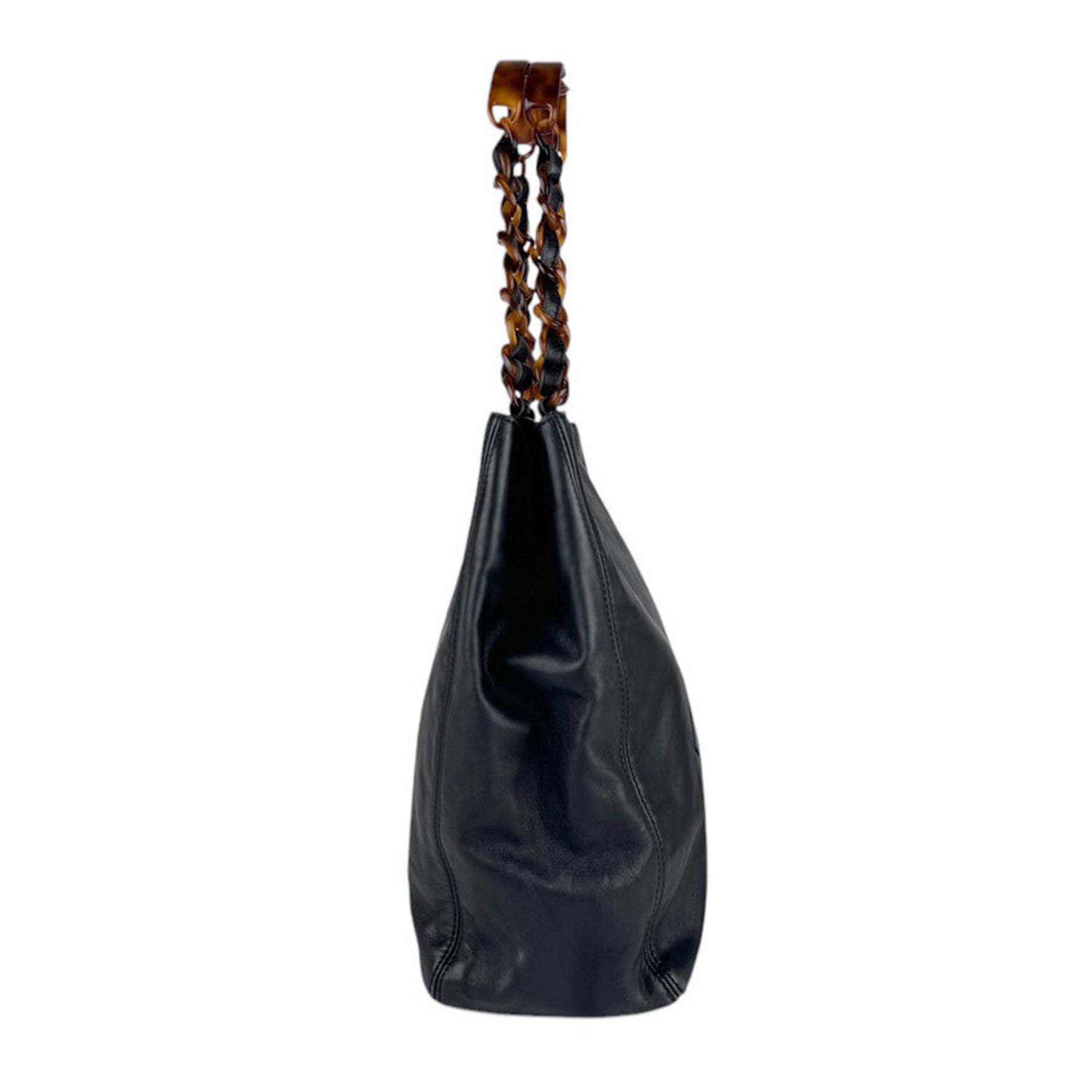 CHANEL Shoulder Bag Leather Plastic Black Brown Women's n1097