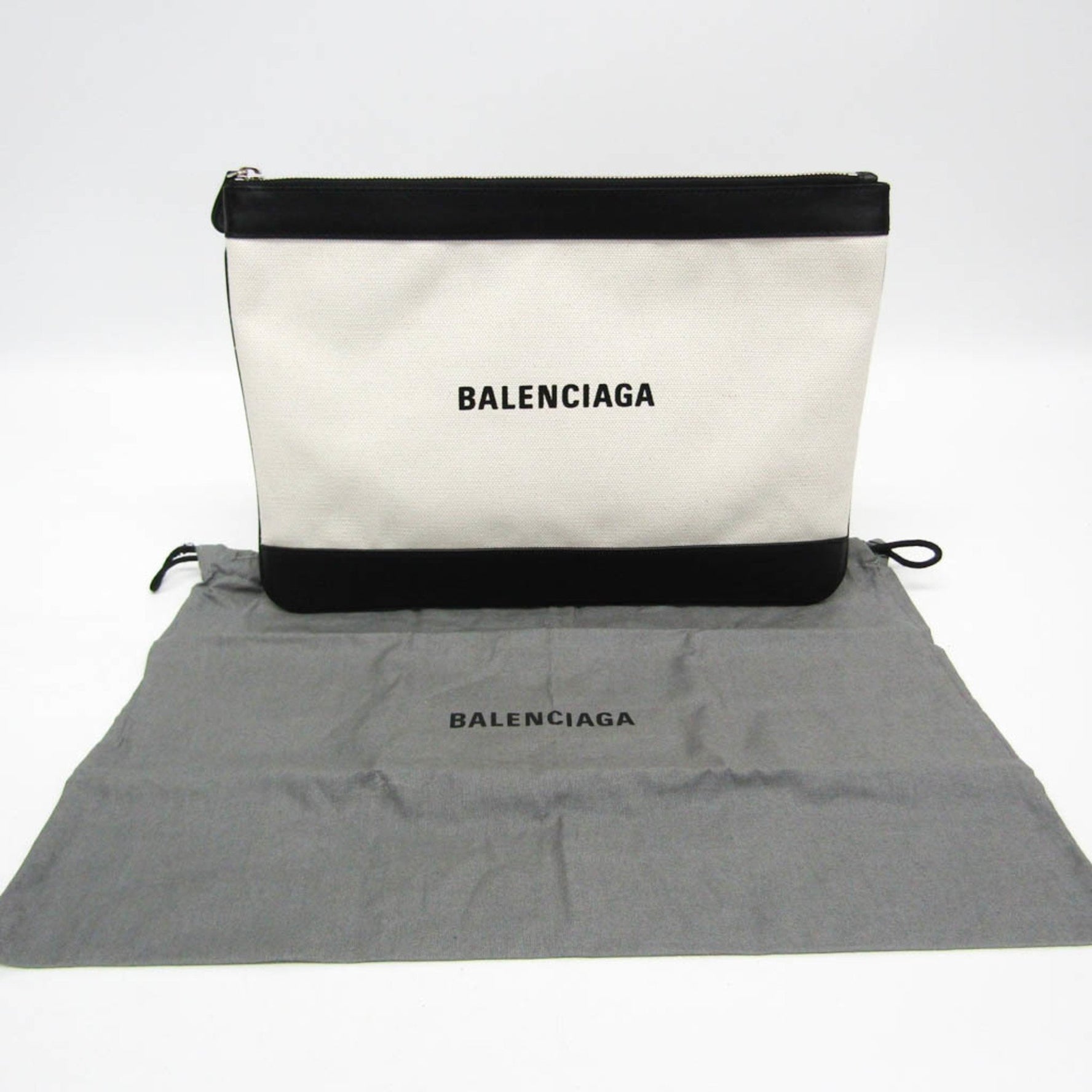 Balenciaga NAVY CLIP M Women's Canvas,Leather Clutch Bag Black,Cream