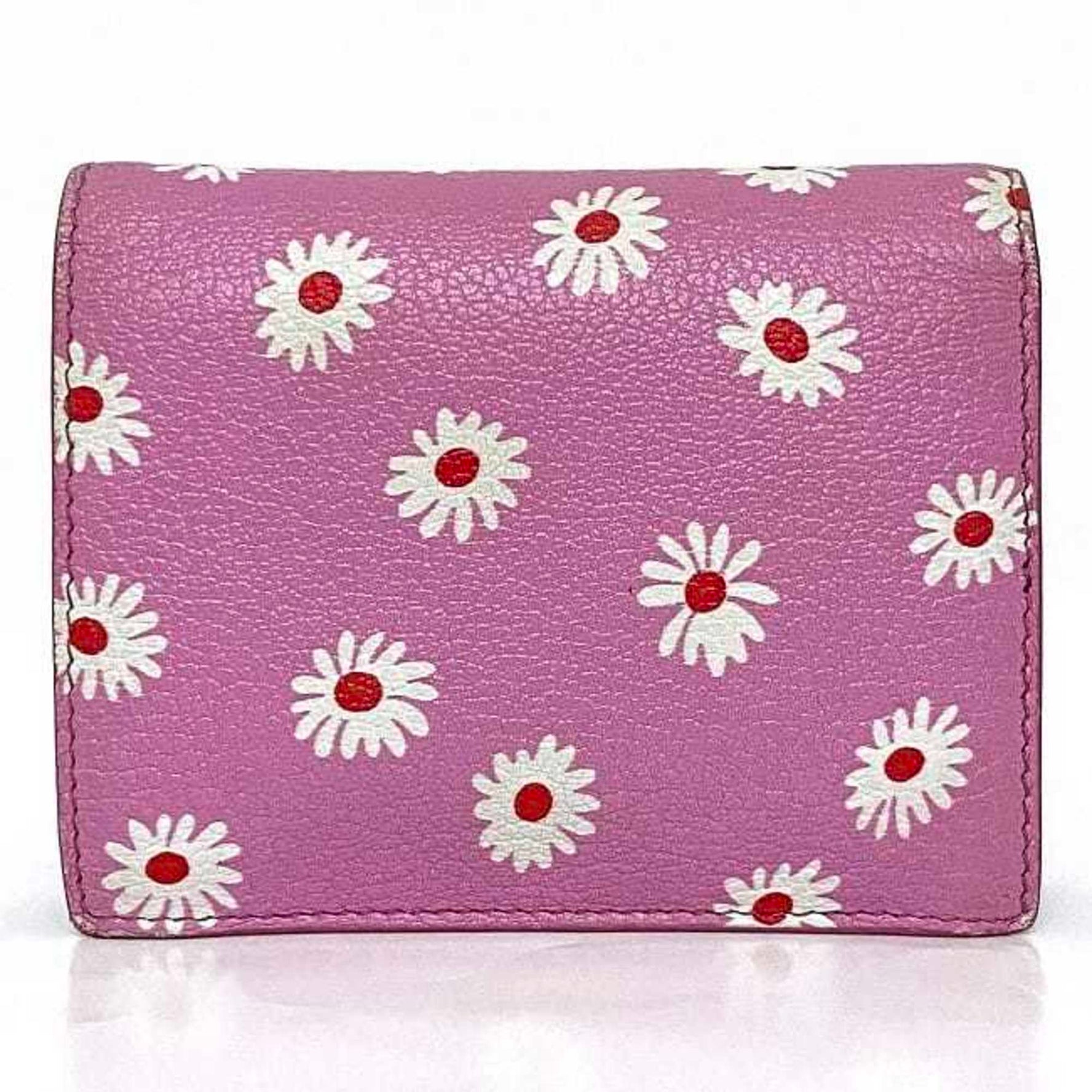 Miu Miu Miu Bifold Wallet Pink White Gold 5MV204 Flower Leather Women's