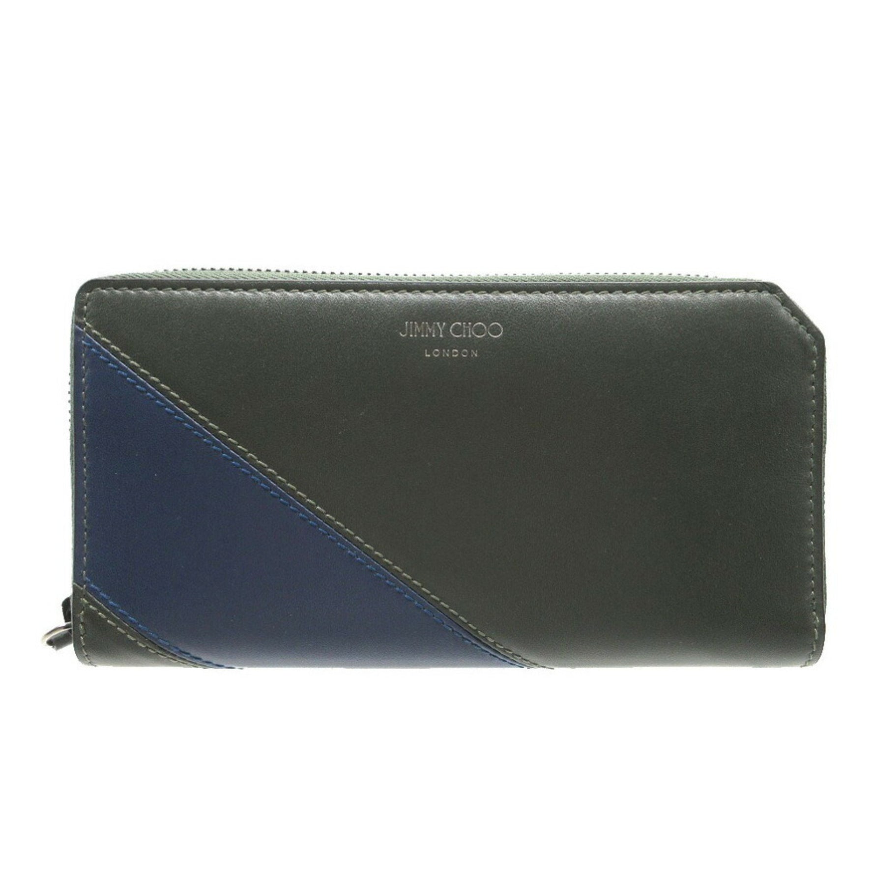 Jimmy Choo Like new round bicolor long wallet leather khaki/blue 0392
