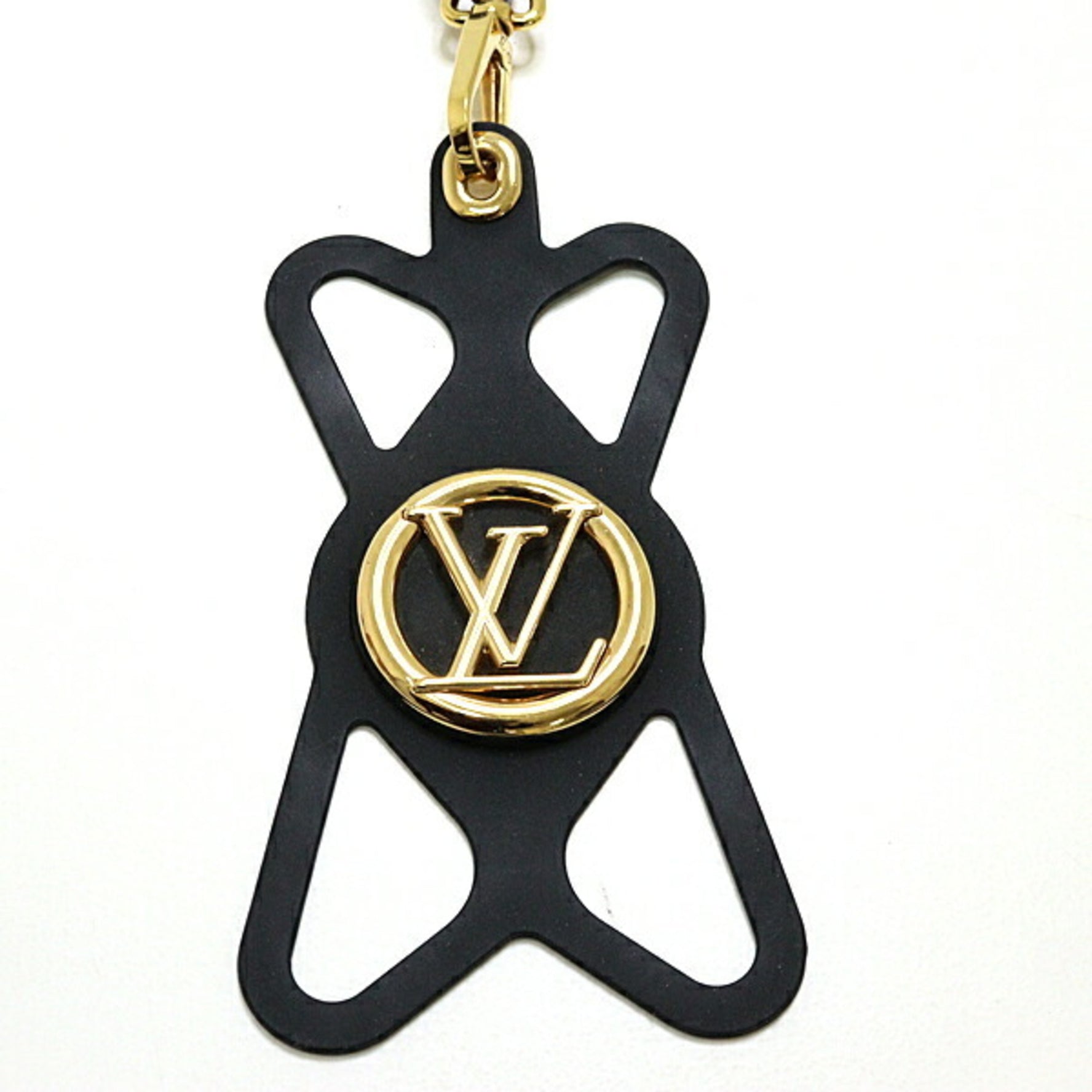 Louis Vuitton Phone Holder Louise Black M68382 Silicone Monogram Smartphone with Strap