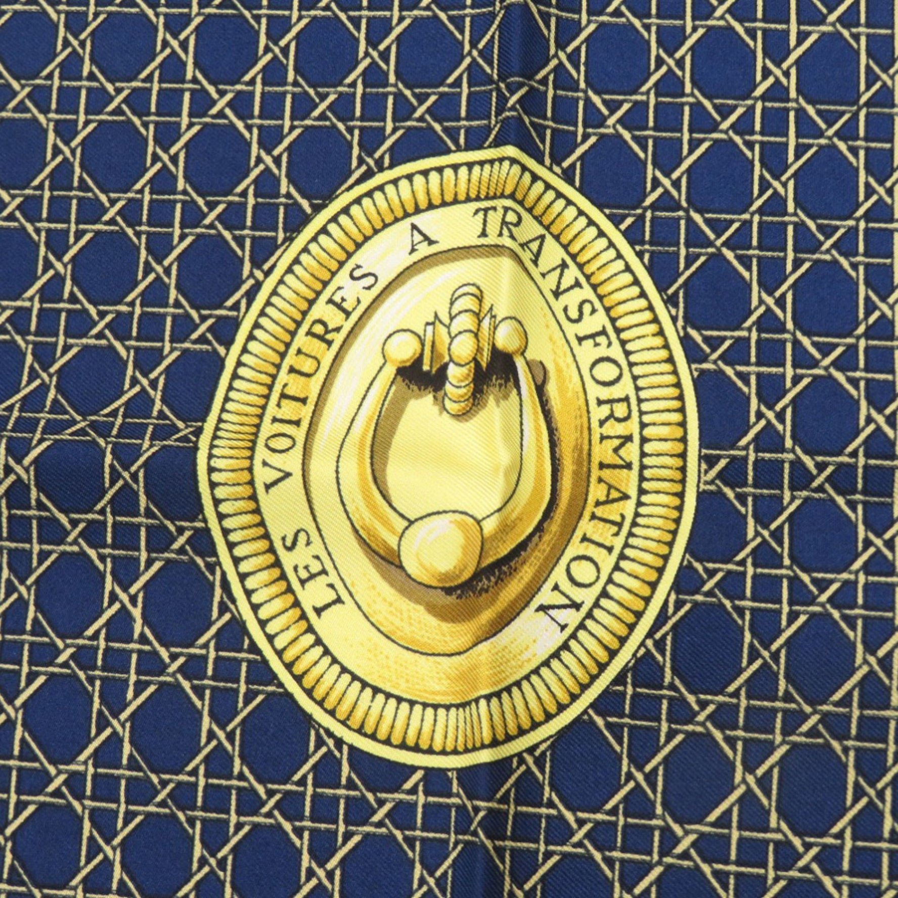 Hermès Carré 90 "Les Voitures a Transformation" Folding Covered Wagon Silk Blue Scarf Muffler 0117 HERMES