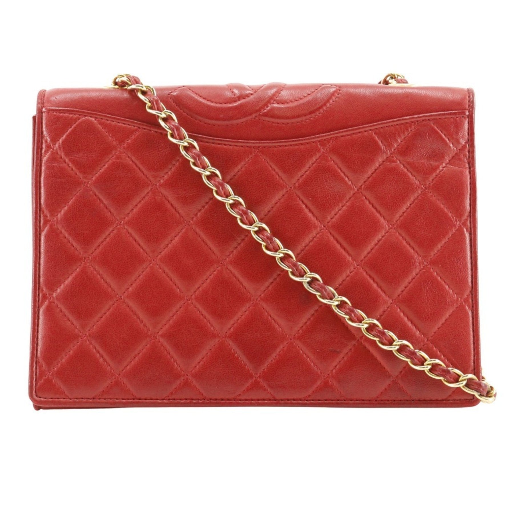 CHANEL Chain Shoulder Bag, Matelasse, Coco Mark, Lambskin, Red, ChainShoulder, Women's