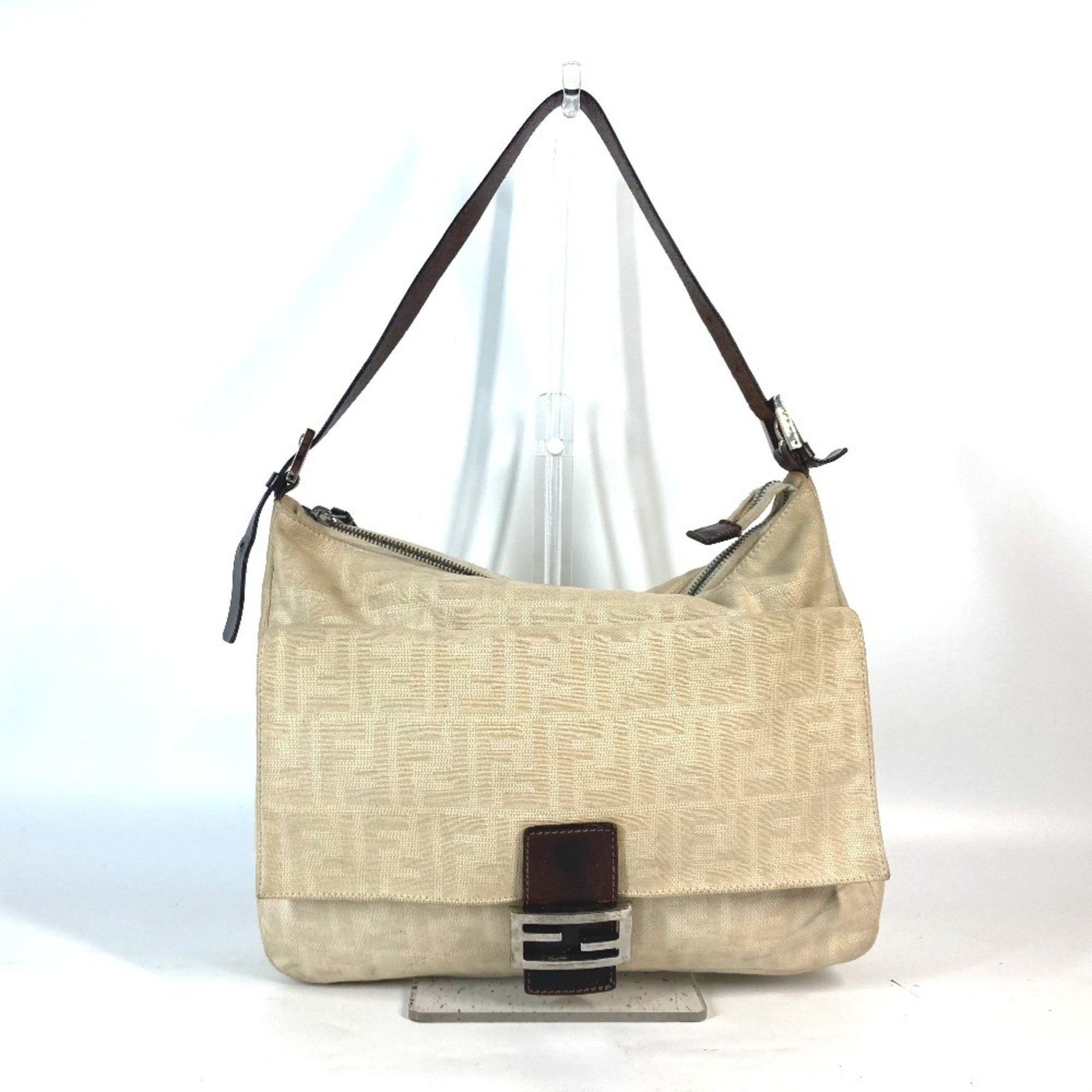 FENDI ZUCCA Mamma Bucket Shoulder Bag Canvas Leather