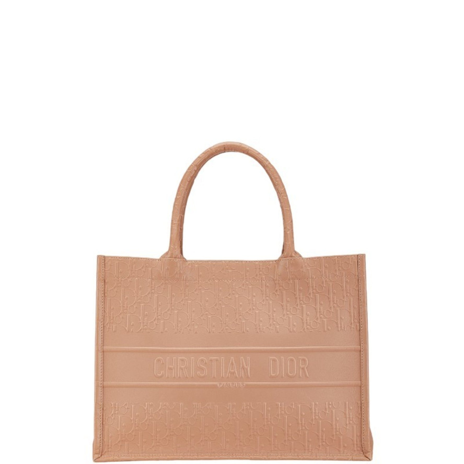Christian Dior Dior Oblique Book Tote Medium Bag Handbag Pink Beige Leather