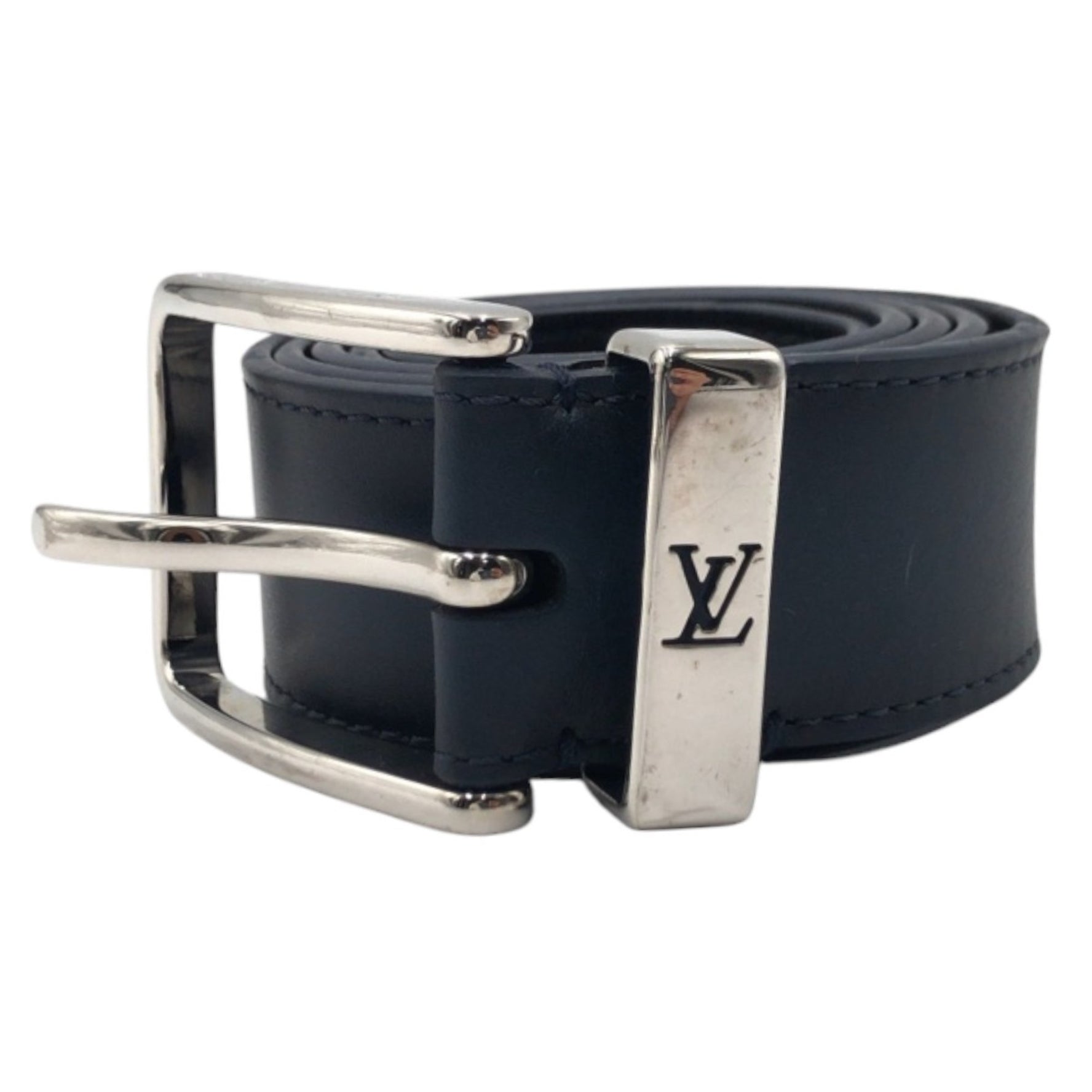 Louis Vuitton Santur Pont Neuf Navy Silver Leather Metal Belt Unisex