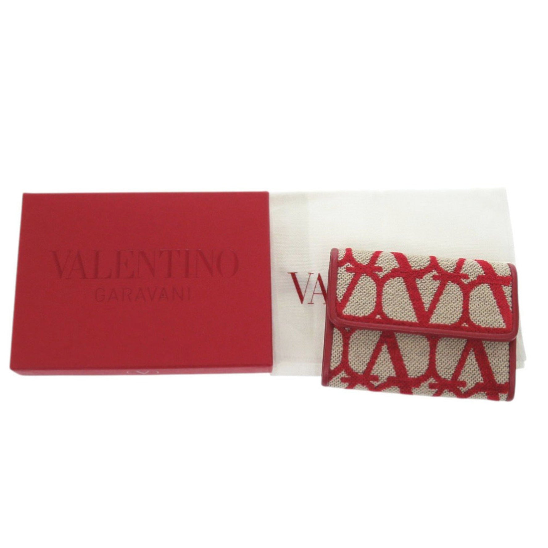 Like new Valentino Garavani Toile Iconograph leather red card case, 0840