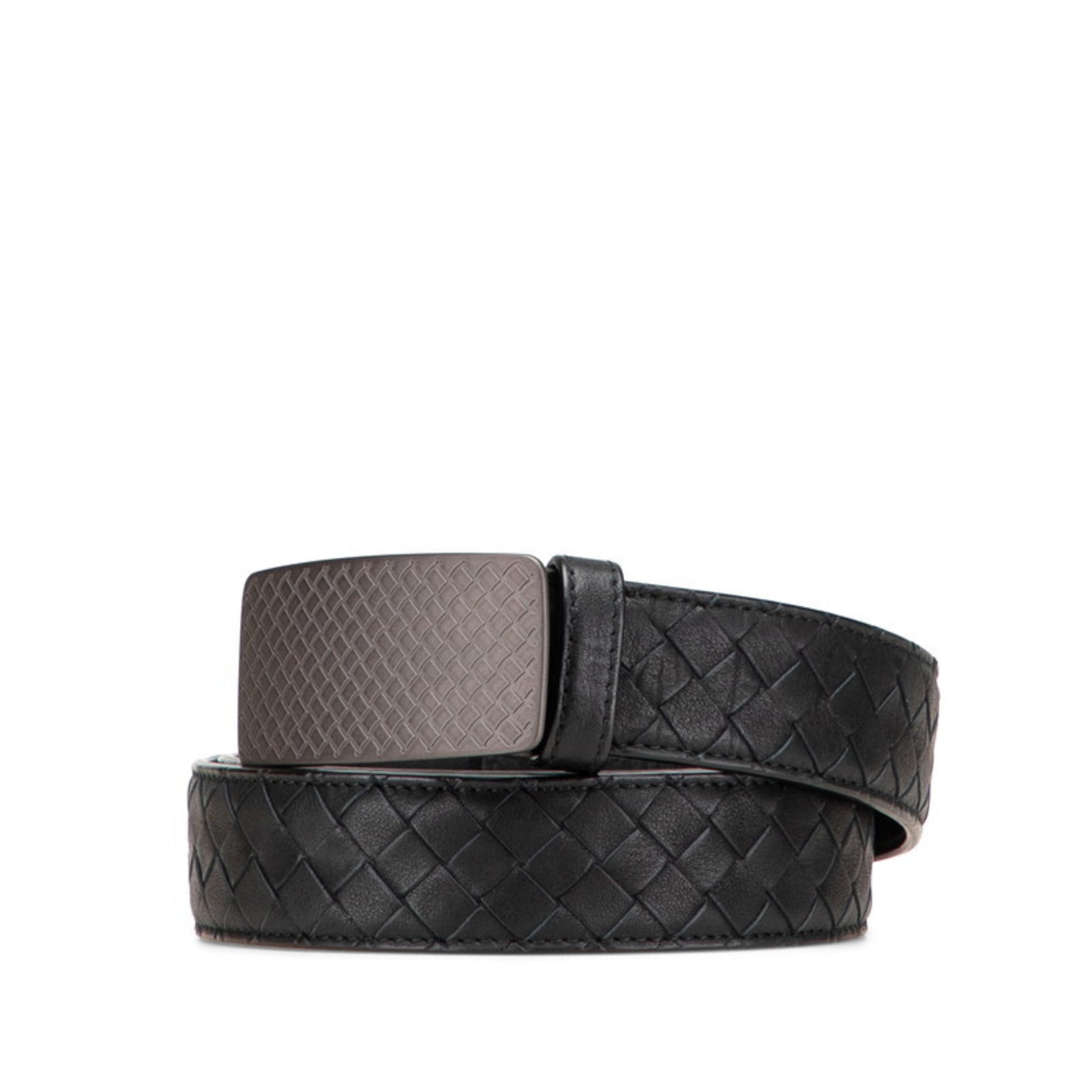 Bottega Veneta Intrecciato Belt, Size 95/38, Black Leather, Men's
