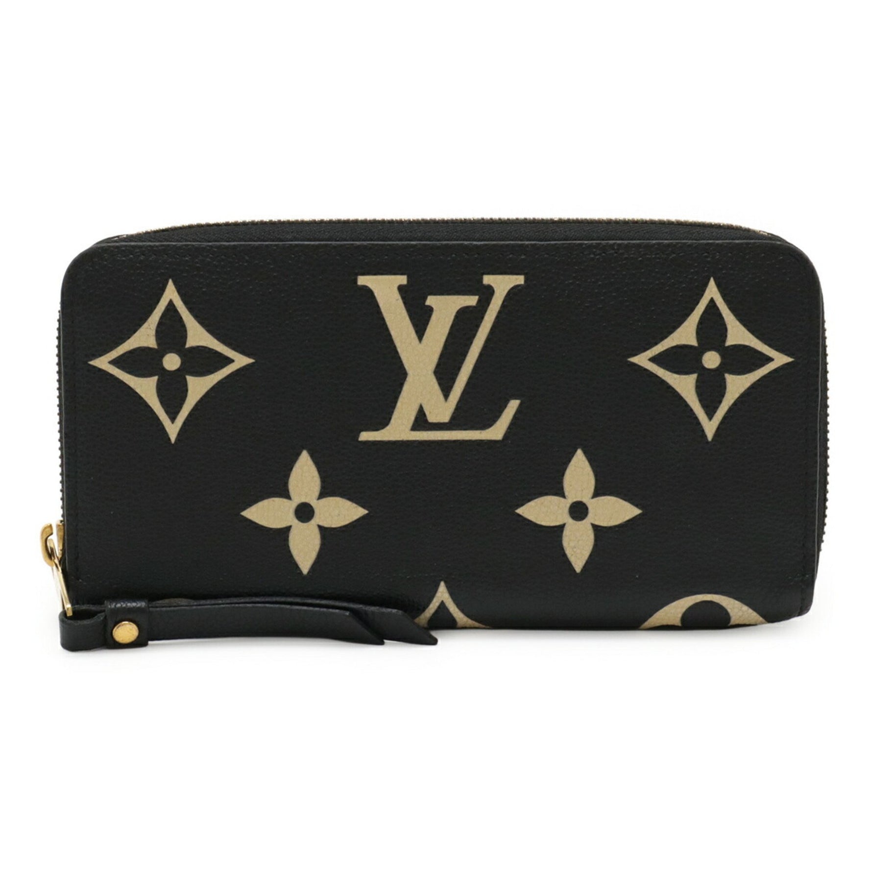 LOUIS VUITTON Monogram Empreinte Zippy Wallet, Round Long Two-Tone Black and Beige