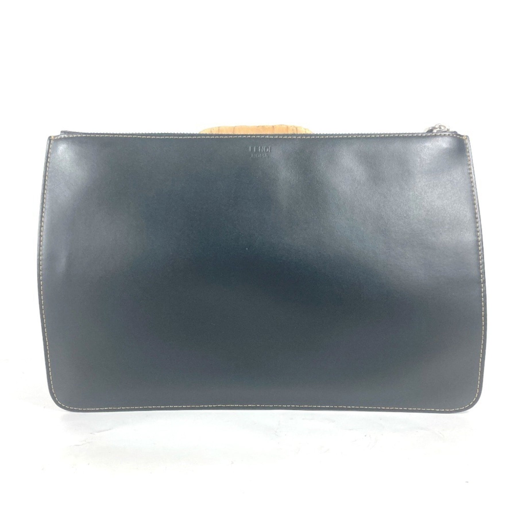 FENDI Pouch Zucca Clutch Bag Leather Men's Black