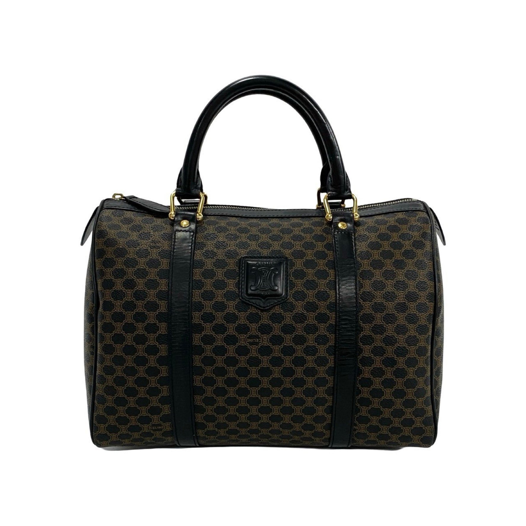 CELINE Macadam Blason with Triomphe Logo and Genuine Leather Handbag/Boston Bag in Black Brown