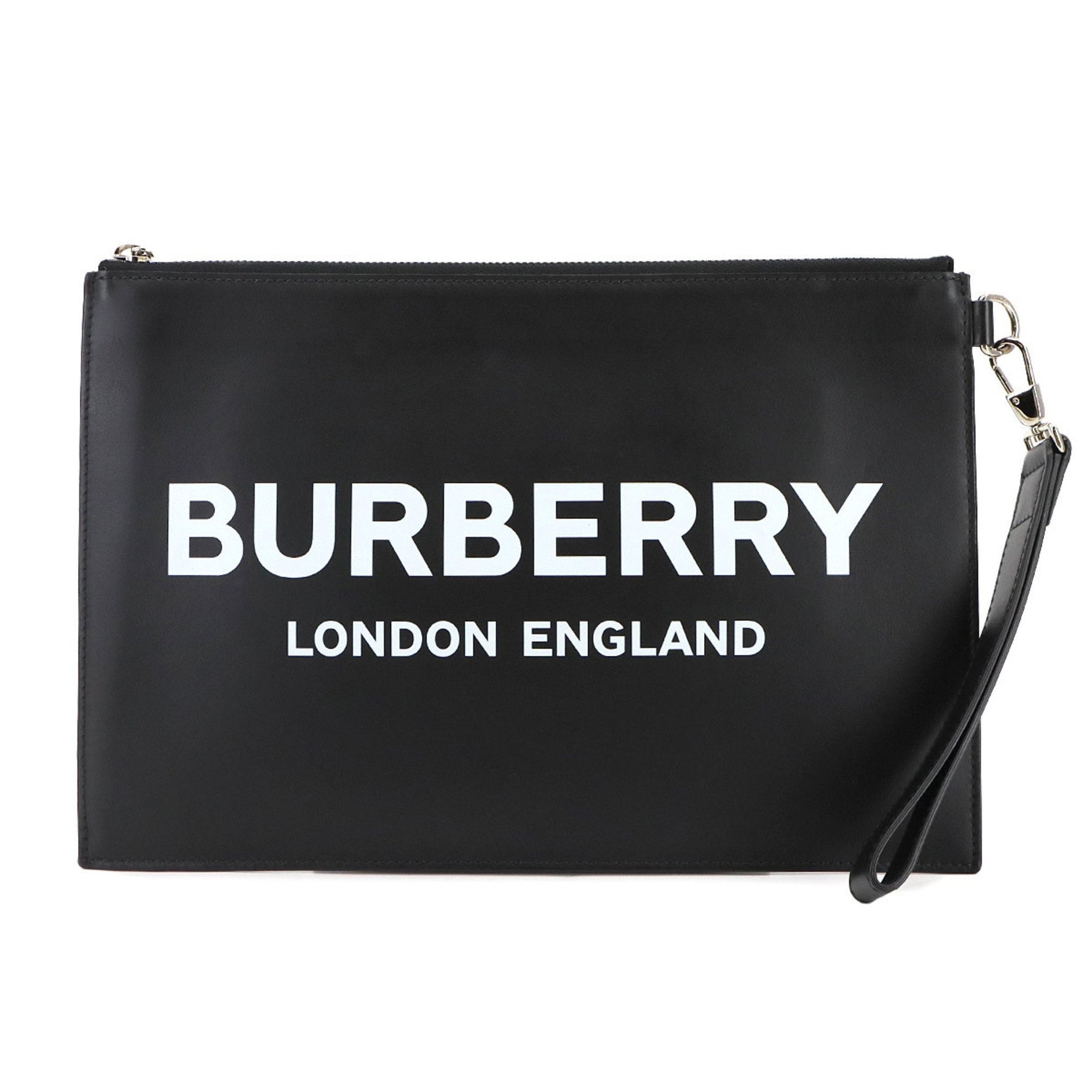 Burberry Print Clutch Bag in Black Leather with Silver Hardware