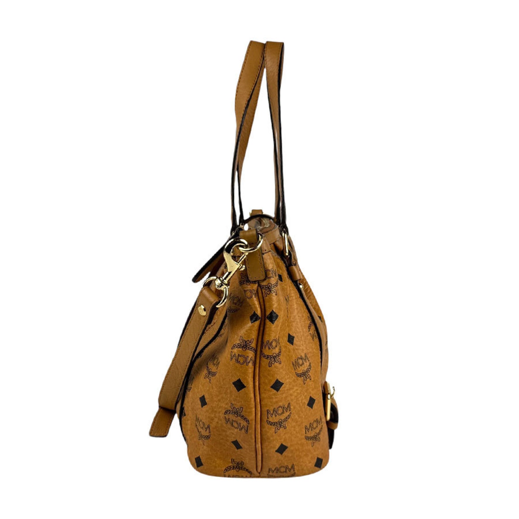 MCM handbag shoulder bag leather brown black gold ladies z3971