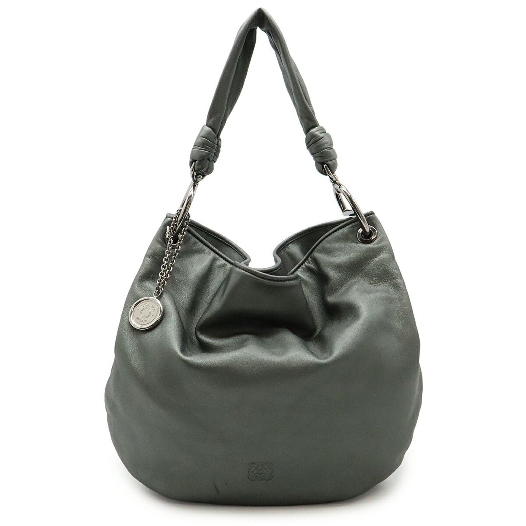 LOEWE Anagram Shoulder Bag/Tote Bag in Metallic Gray Leather