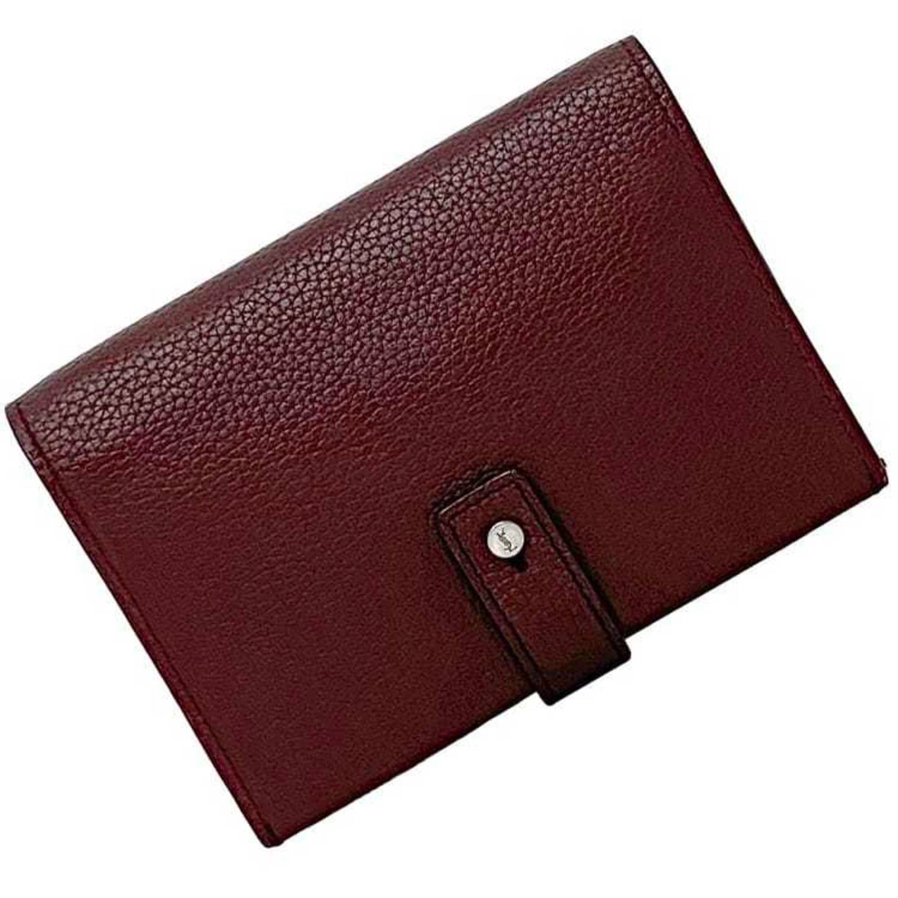Saint Laurent Bi-fold Wallet ec-22351 Bordeaux Leather 0618 SAINT LAURENT PARIS YSL Grained Compact Mini Wine Red Women's Men's Unisex