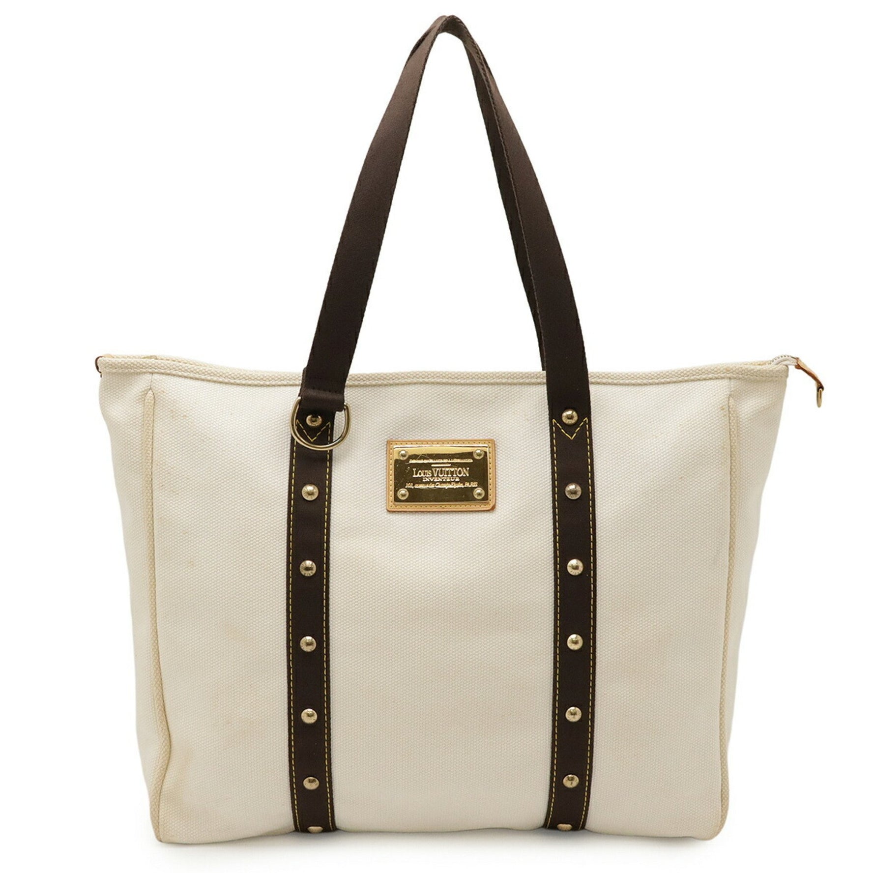 LOUIS VUITTON Antigua Cabas GM Tote Bag/Shoulder Bag, Studded Canvas, Beige/Brown