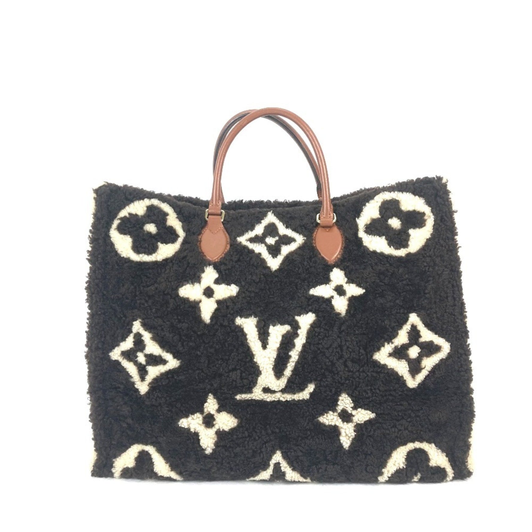LOUIS VUITTON M55420 Monogram Teddy On the Go GM Tote Bag, 2-Way Fur Shoulder Leather, Women's, Brown