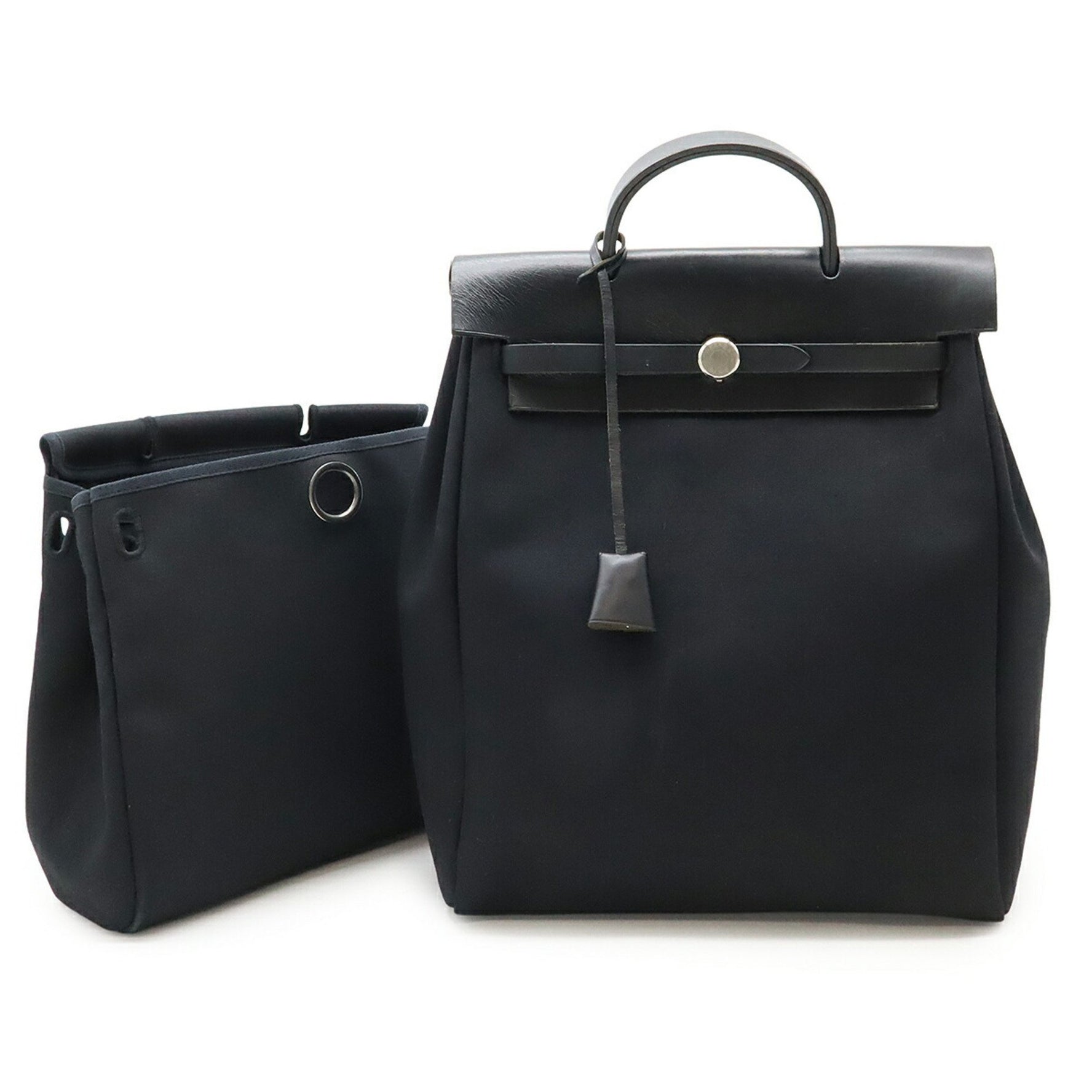 HERMES Hermès Airbag Ad PM Backpack/Handbag, Toile Officier Leather, Black, C Stamp