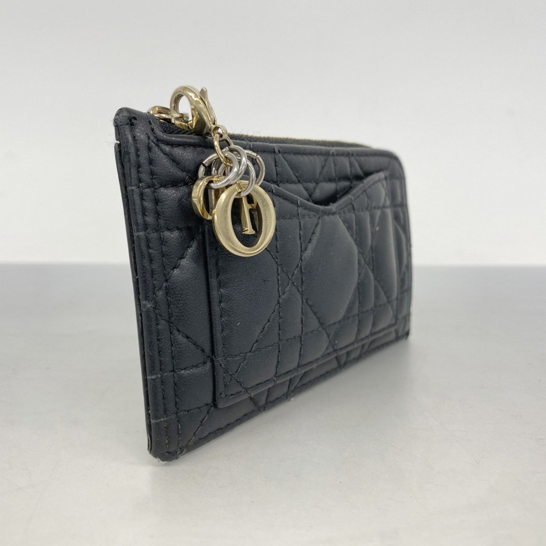 Christian Dior Cannage Leather Wallet/Coin Case in Champagne