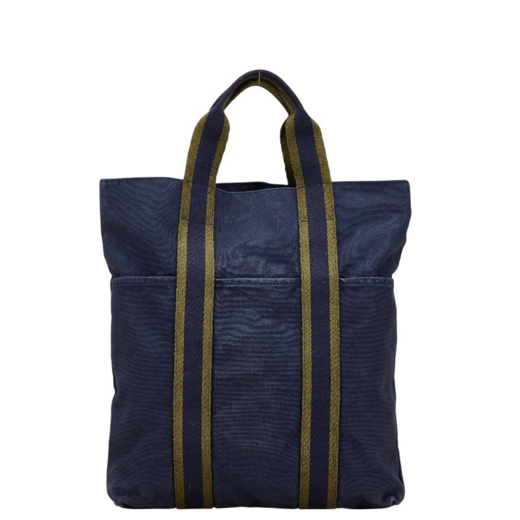Hermes Foul Tote Cabas Bag Handbag Navy Green Canvas