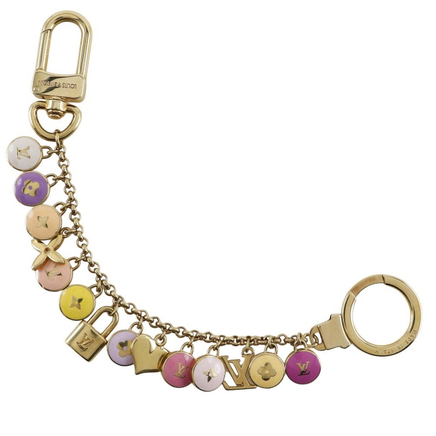 Louis Vuitton Porto Cresenne Keychain with Pastille Charm, Gold-Plated, Multicolor