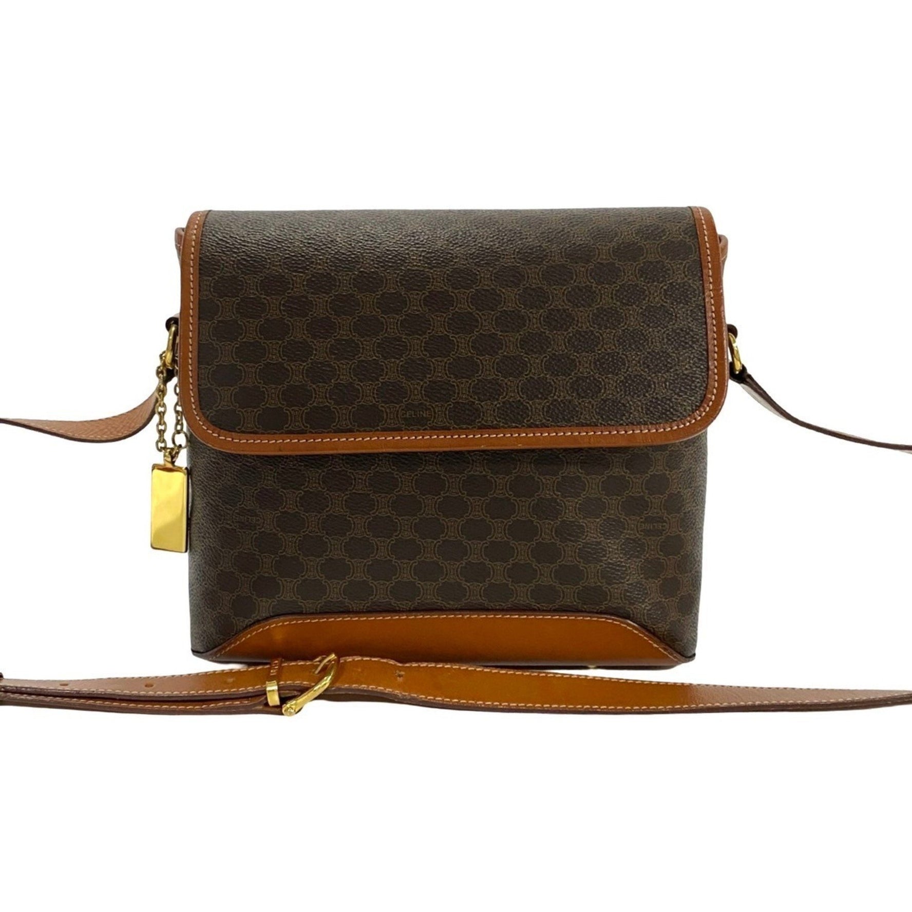 CELINE Macadam Blason Pattern Leather Shoulder Bag/Pochette/Sacoche in