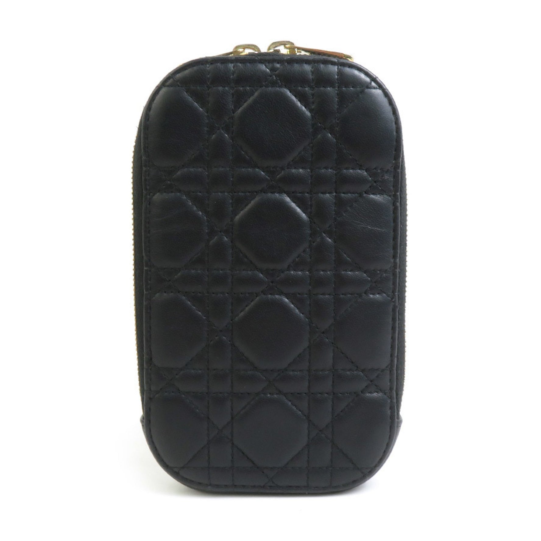 Christian Dior Phone Holder Shoulder Bag Leather Metal Black Gold