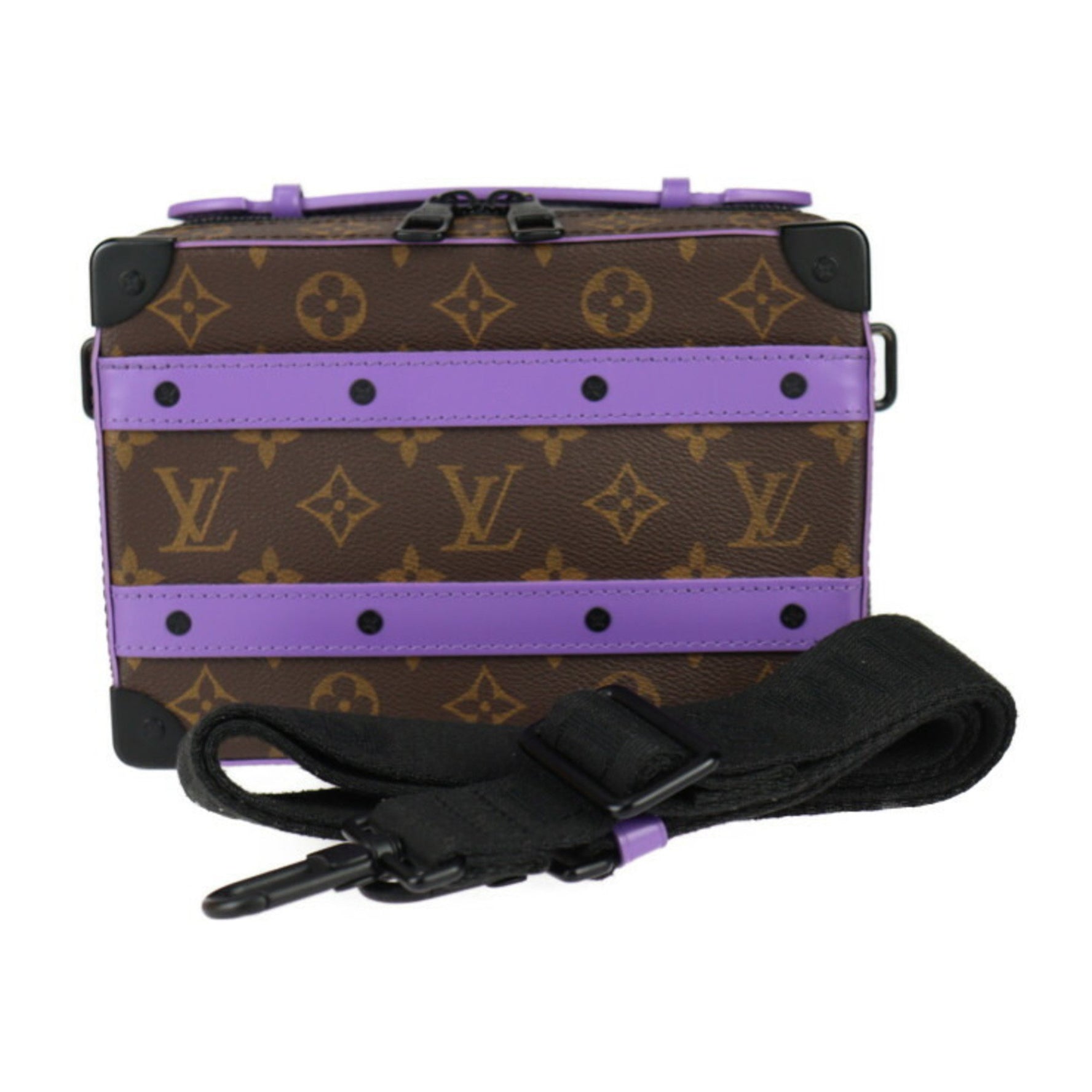 Louis Vuitton Handle Soft Trunk Monogram Macassar Handbag Leather Brown Purple Black Hardware Shoulder Bag Second