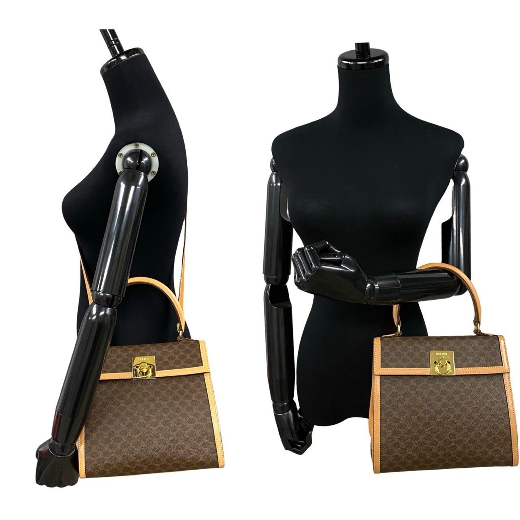 CELINE Macadam Blason Triomphe Print Logo Ring Hardware Leather Handbag/Shoulder Bag Brown