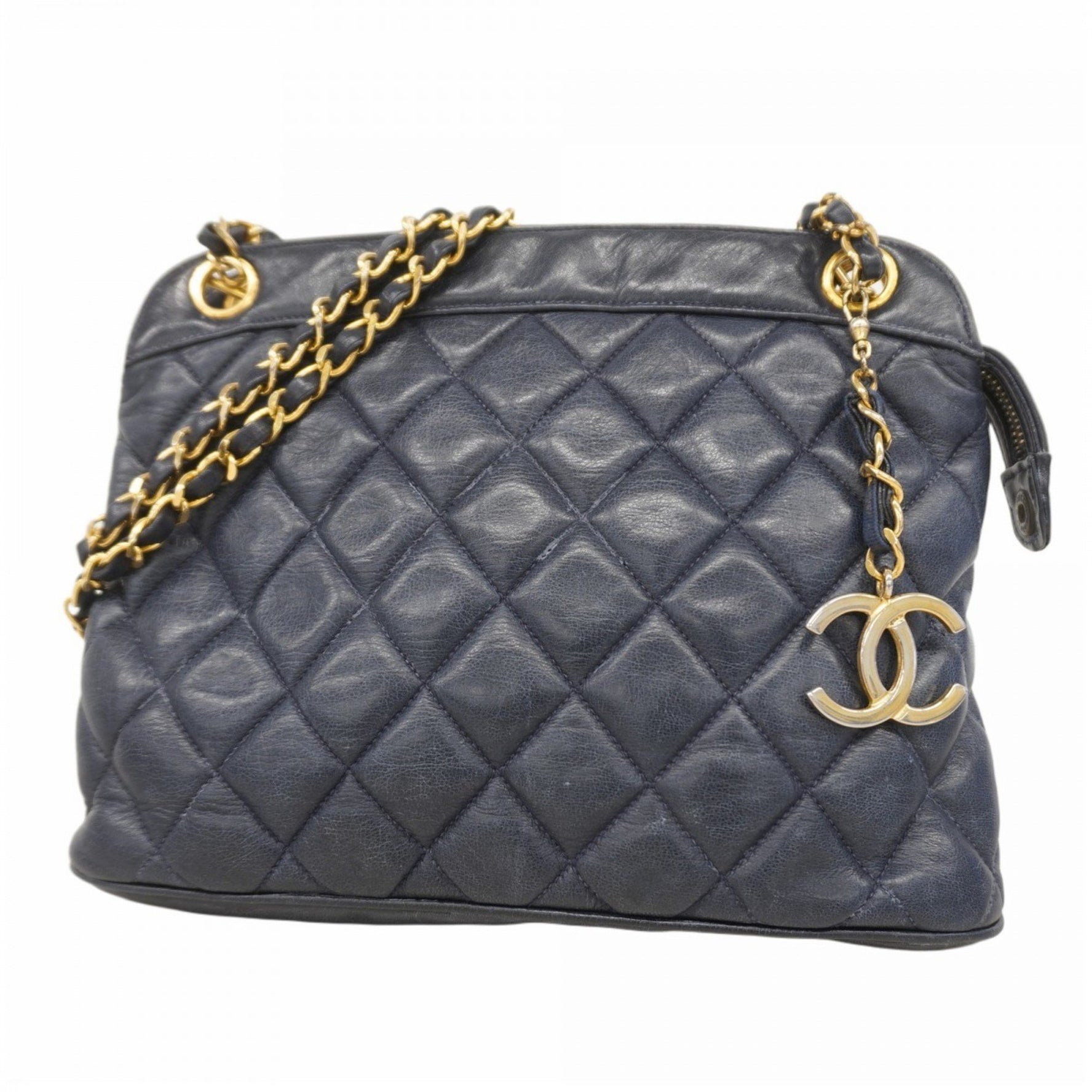 Chanel Matelasse Chain Shoulder Bag, Lambskin, Navy, Women's
