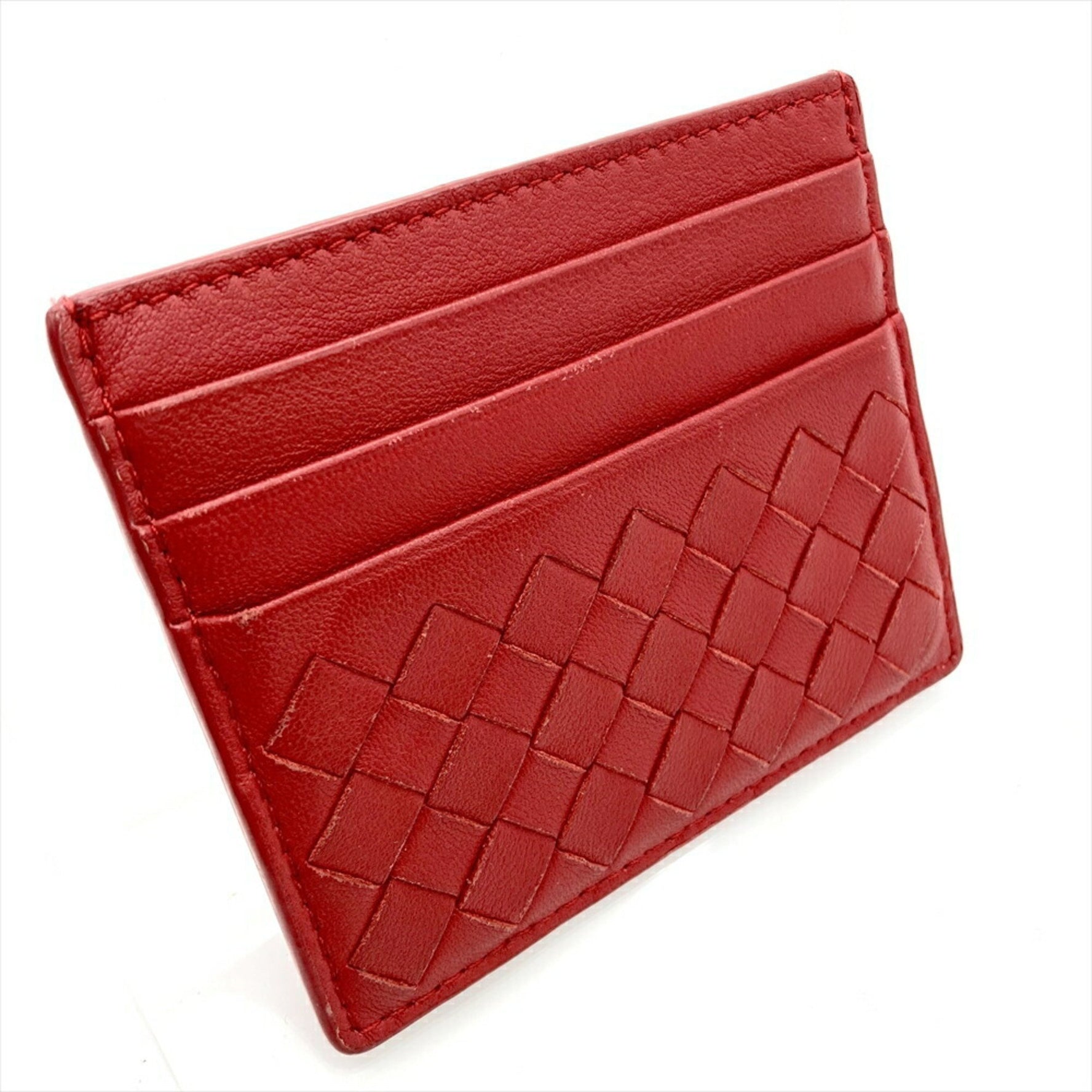 BOTTEGA VENETA Intrecciato Card Case Leather Red Unisex