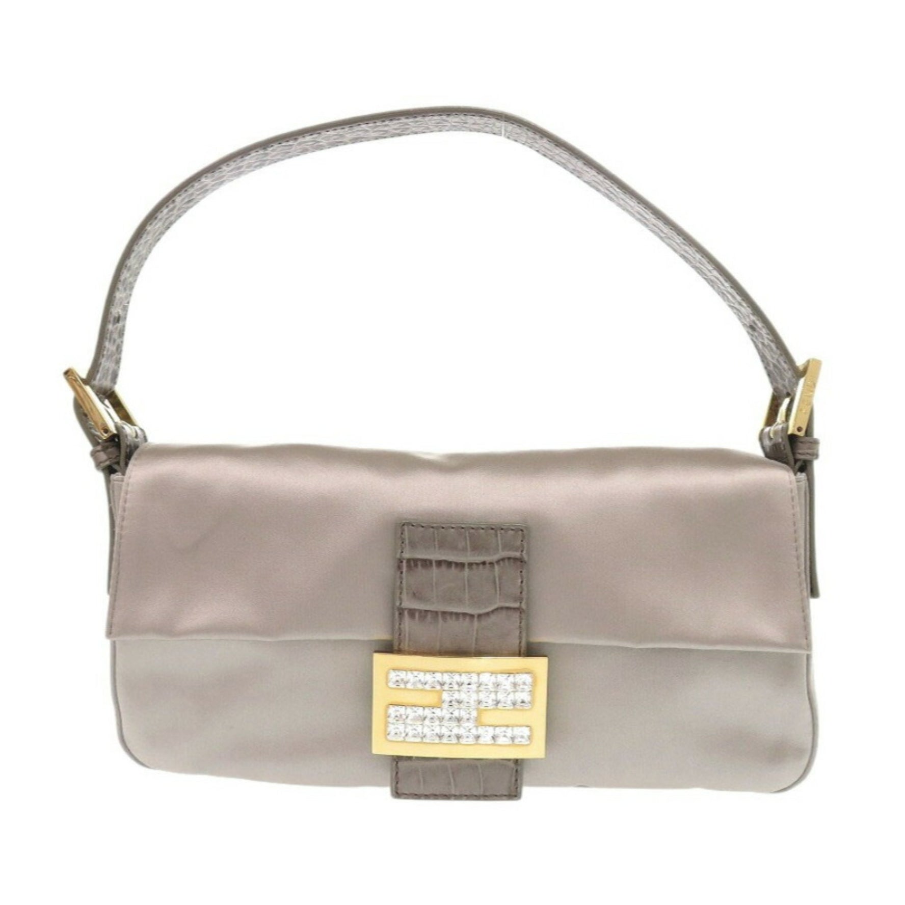 Like new Fendi Mamma Bucket Satin/Leather Greige Handbag Beige